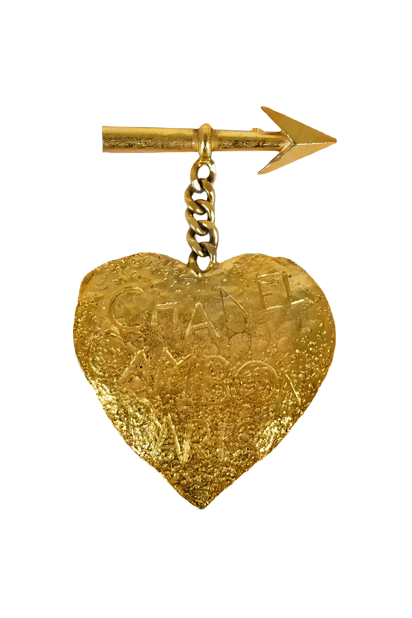 Chanel 24k Gold Plated Heart and Arrow Brooch 1993 P-Foxy Couture Carmel