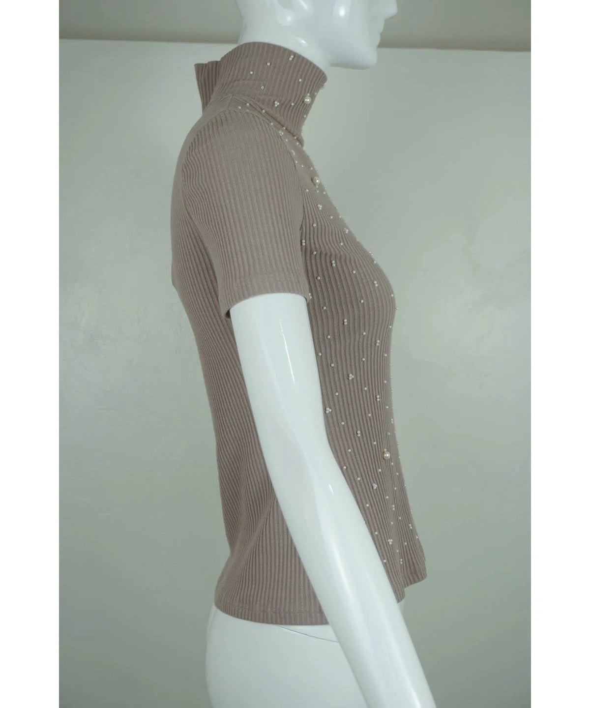 Chanel Beige Rib Knit Pearl Embellished Turtleneck 34/XS