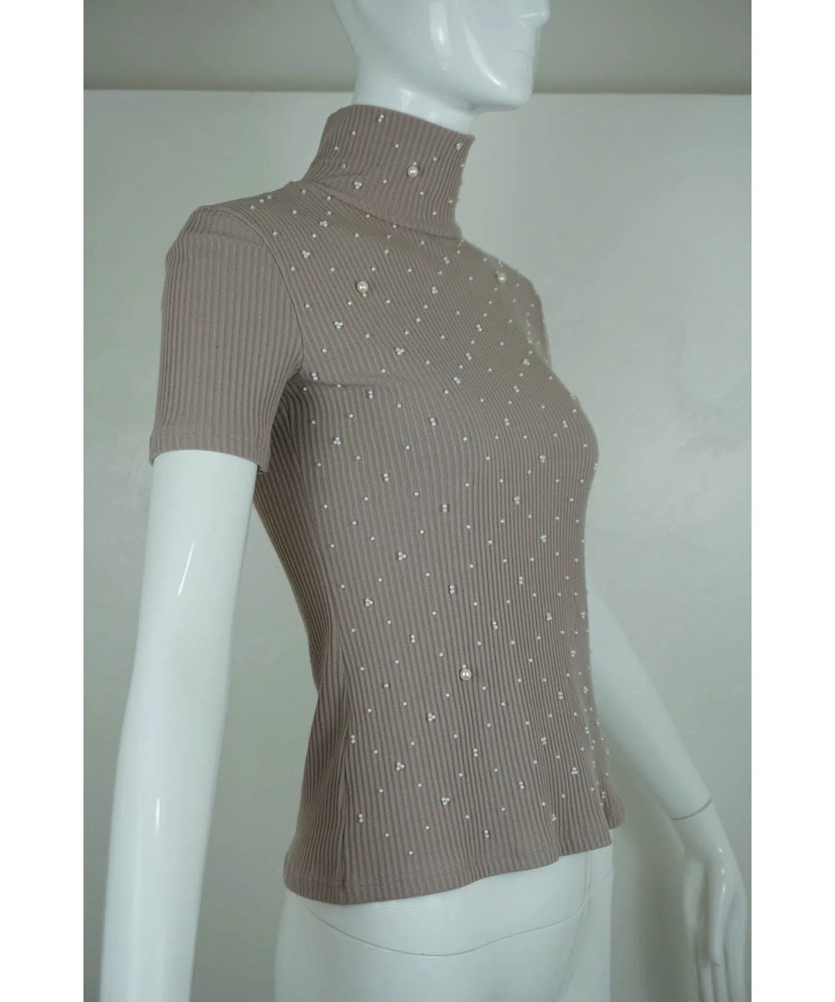 Chanel Beige Rib Knit Pearl Embellished Turtleneck 34/XS