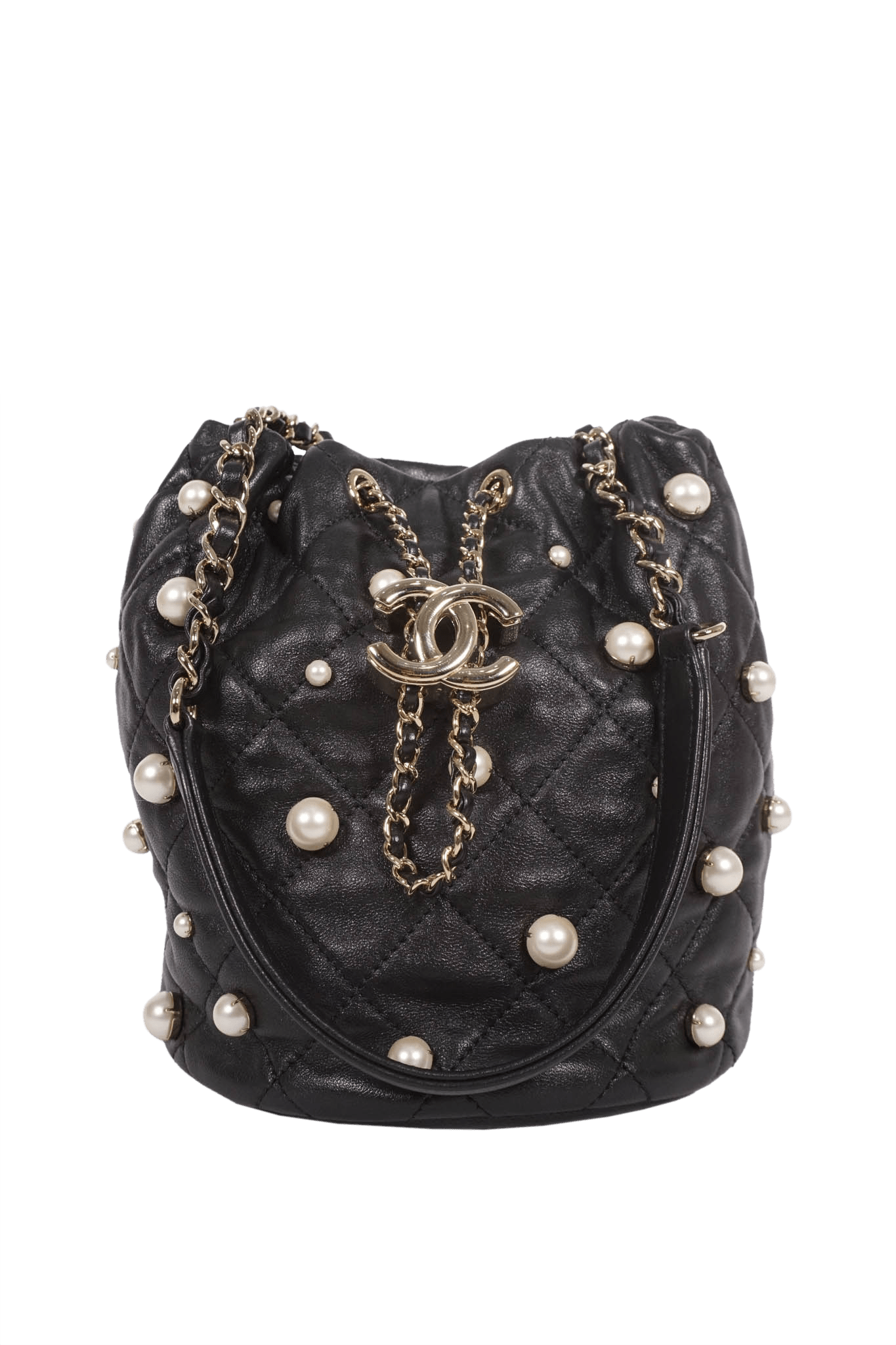 Chanel Black "About Pearls" Pearl Studded Bucket Purse 2021