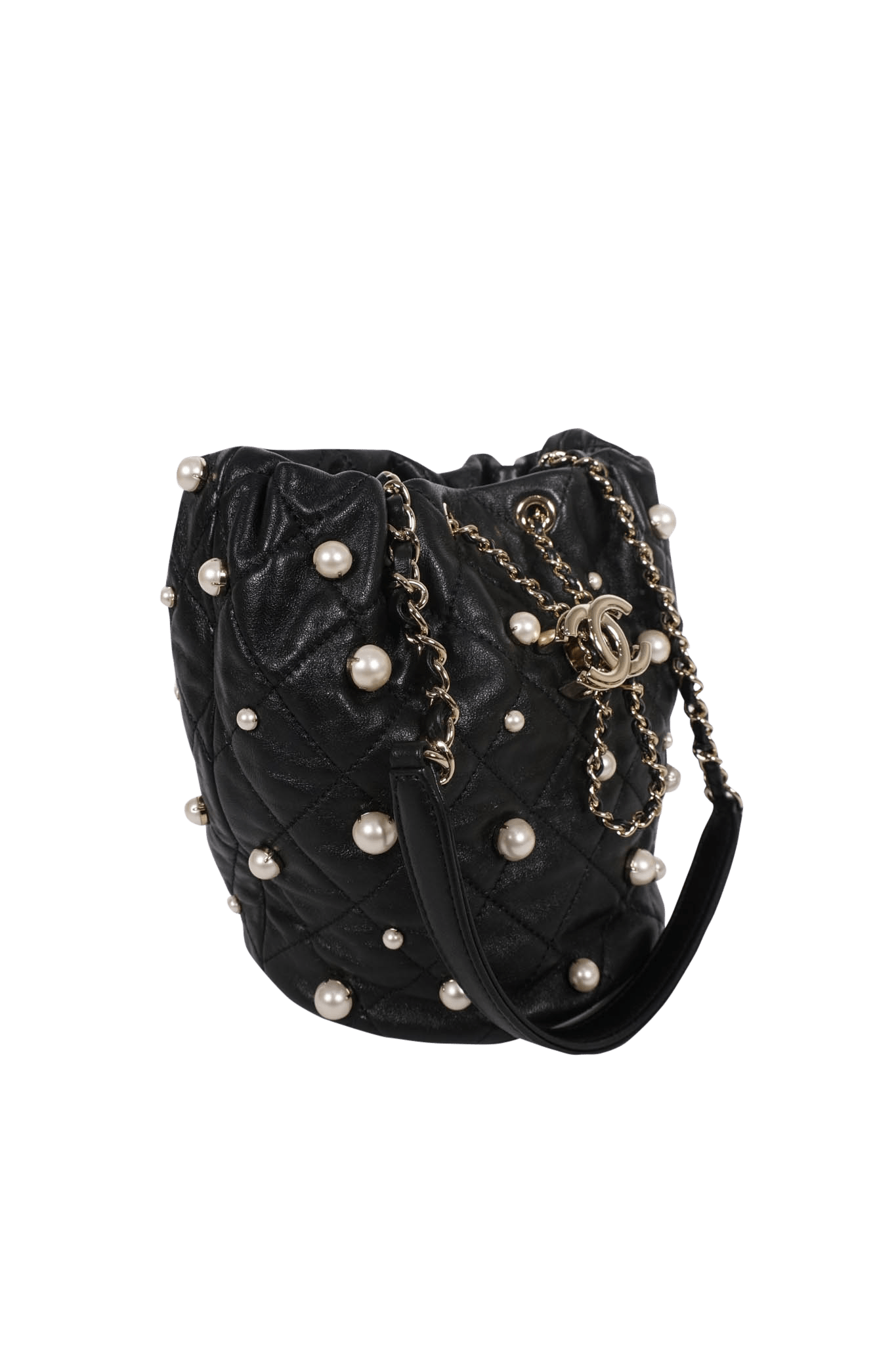 Chanel Black "About Pearls" Pearl Studded Bucket Purse 2021 - Foxy Couture Carmel