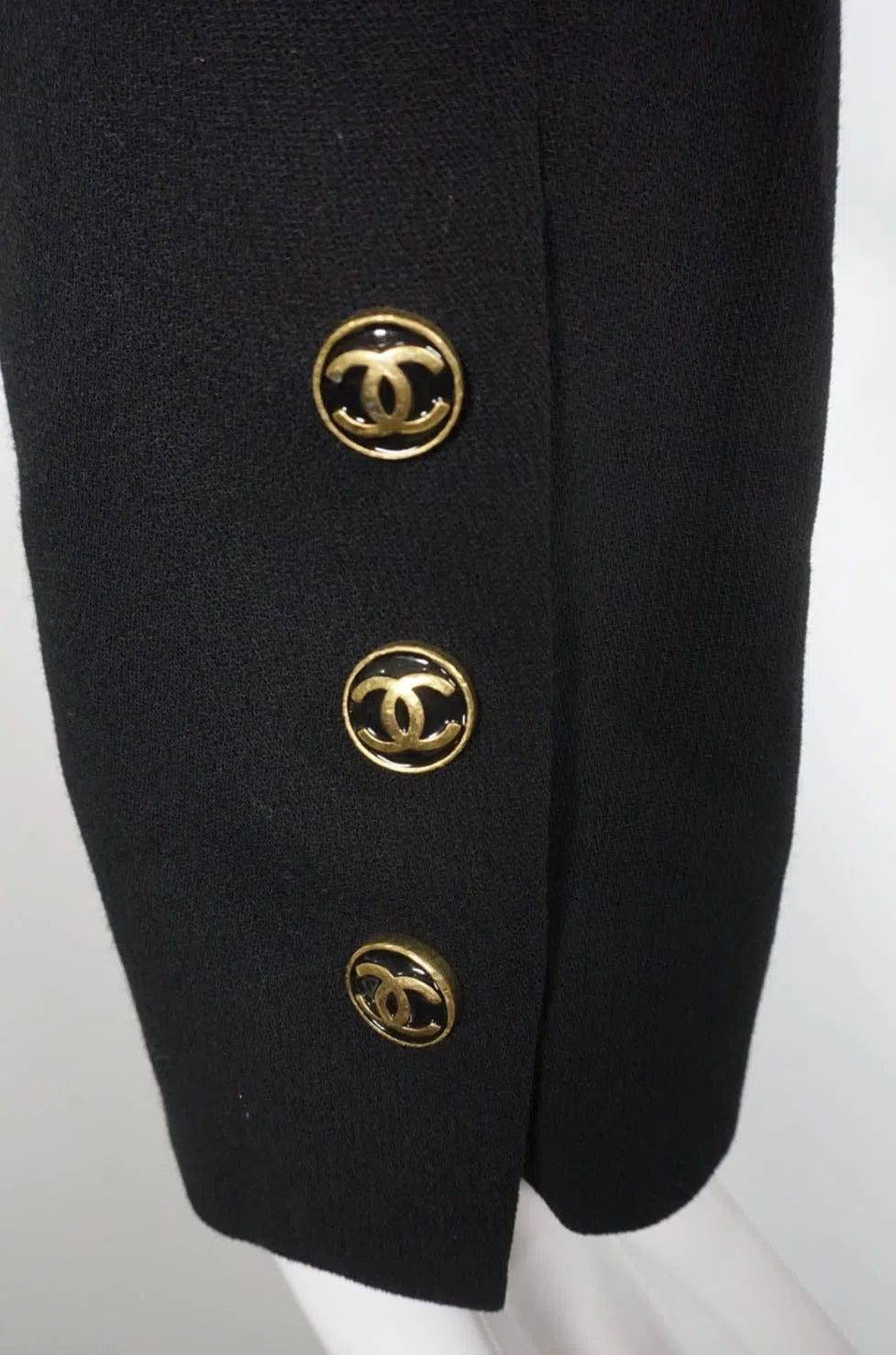 Chanel Black Crepe Corset Waist Gold CC Button Jacket 1994A Size 38