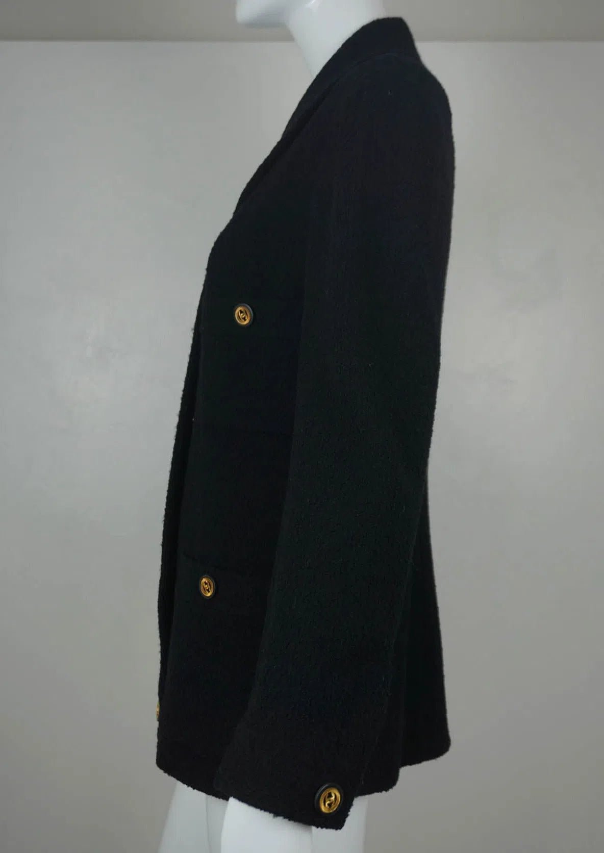 Chanel Black Jacket CC Buttons Vintage 1990s Size 40