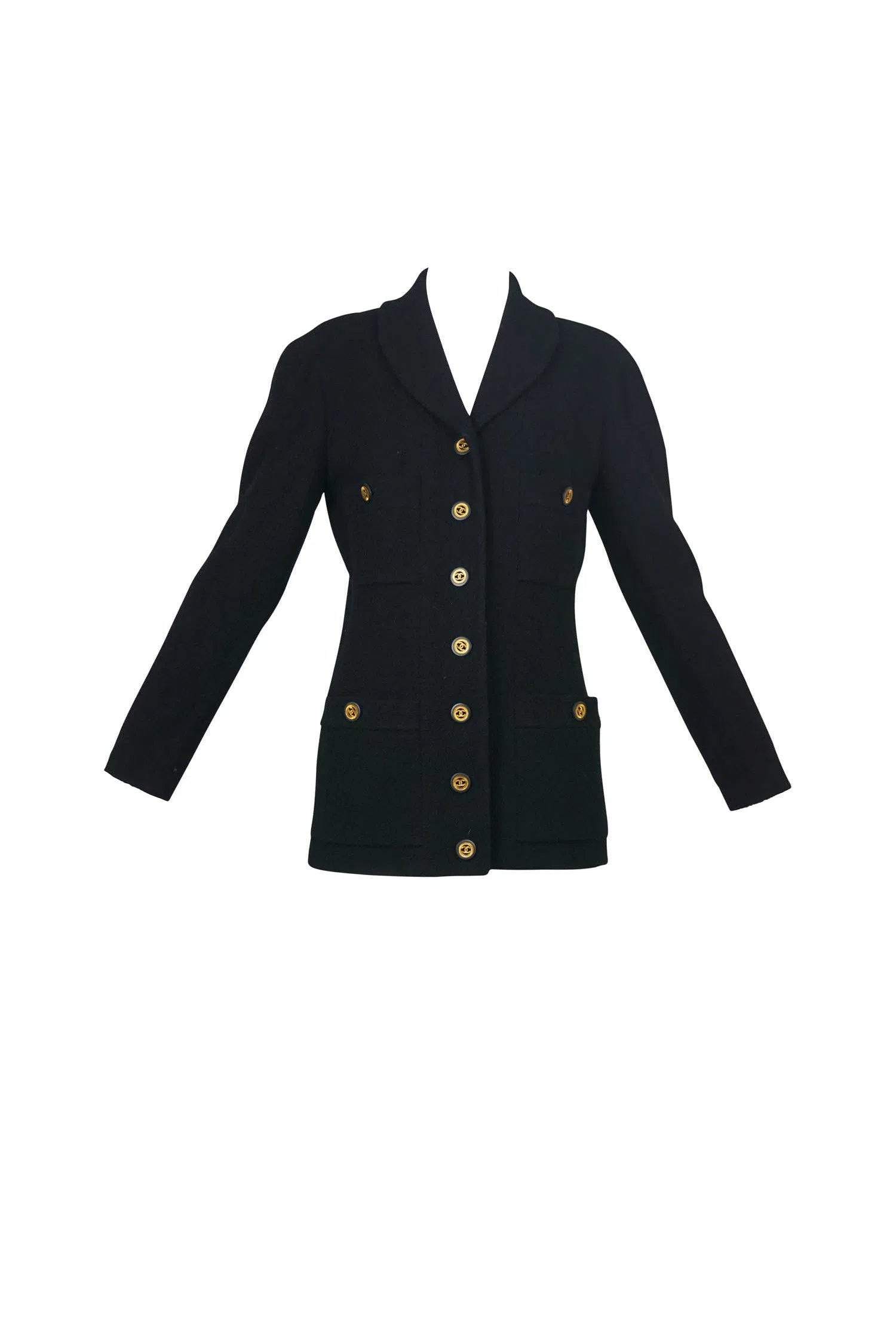 Chanel Black Jacket CC Buttons Vintage 1990s Size 40 - Foxy Couture Carmel