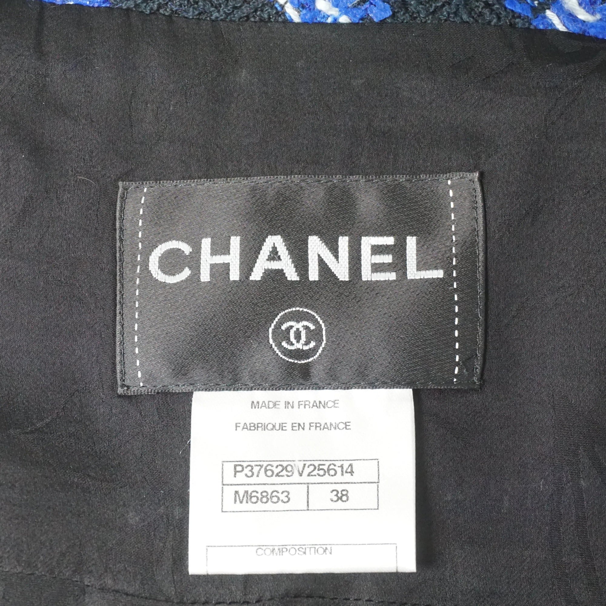 Chanel Blue and Black Tweed Two Button Jacket Size 38