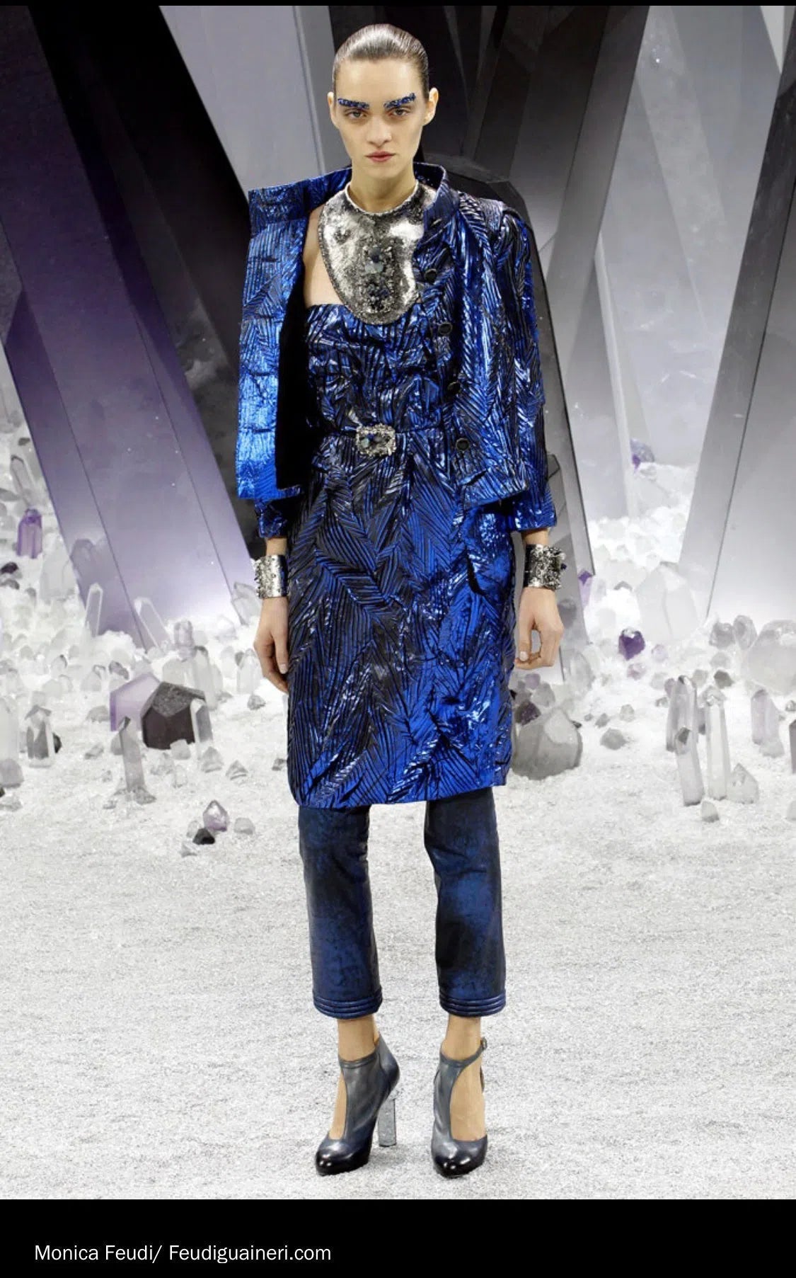 Chanel Blue Metallic Strapless Dress - Foxy Couture Carmel