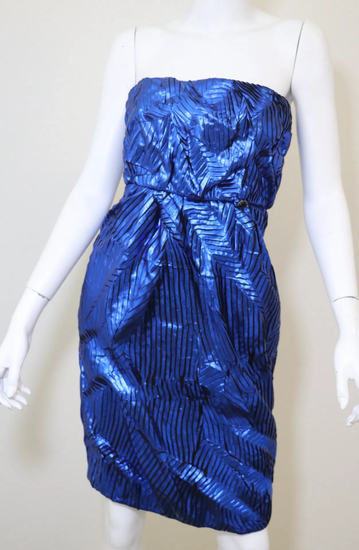 Chanel Blue Metallic Strapless Dress