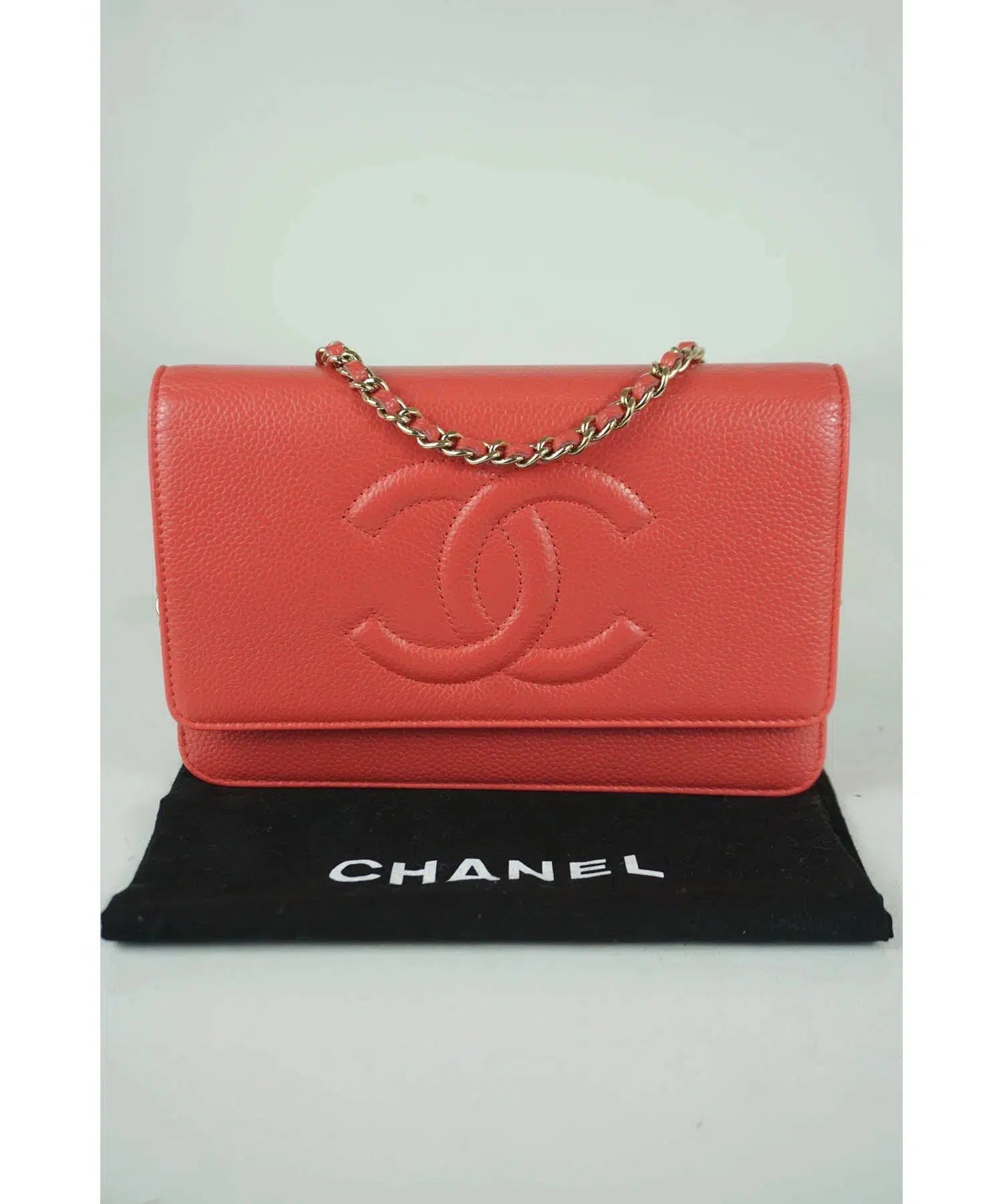 Chanel Caviar Salmon Timeless Wallet on a Chain 2014-15