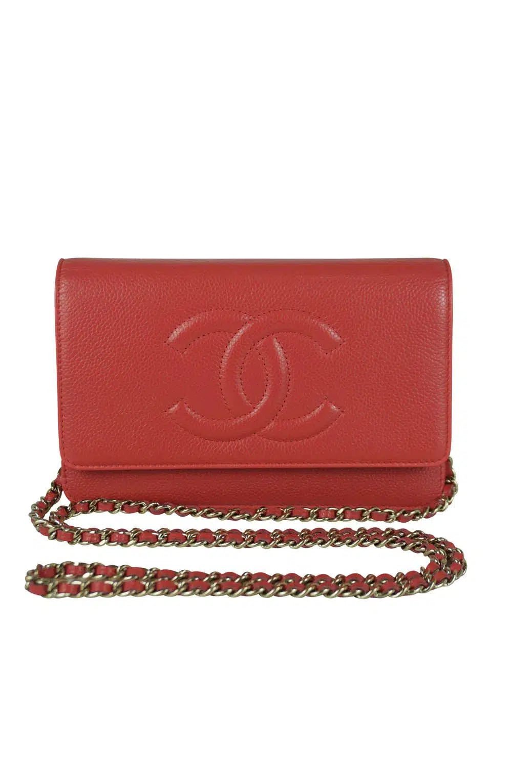 Chanel Caviar Salmon Timeless Wallet on a Chain 2014-15 - Foxy Couture Carmel