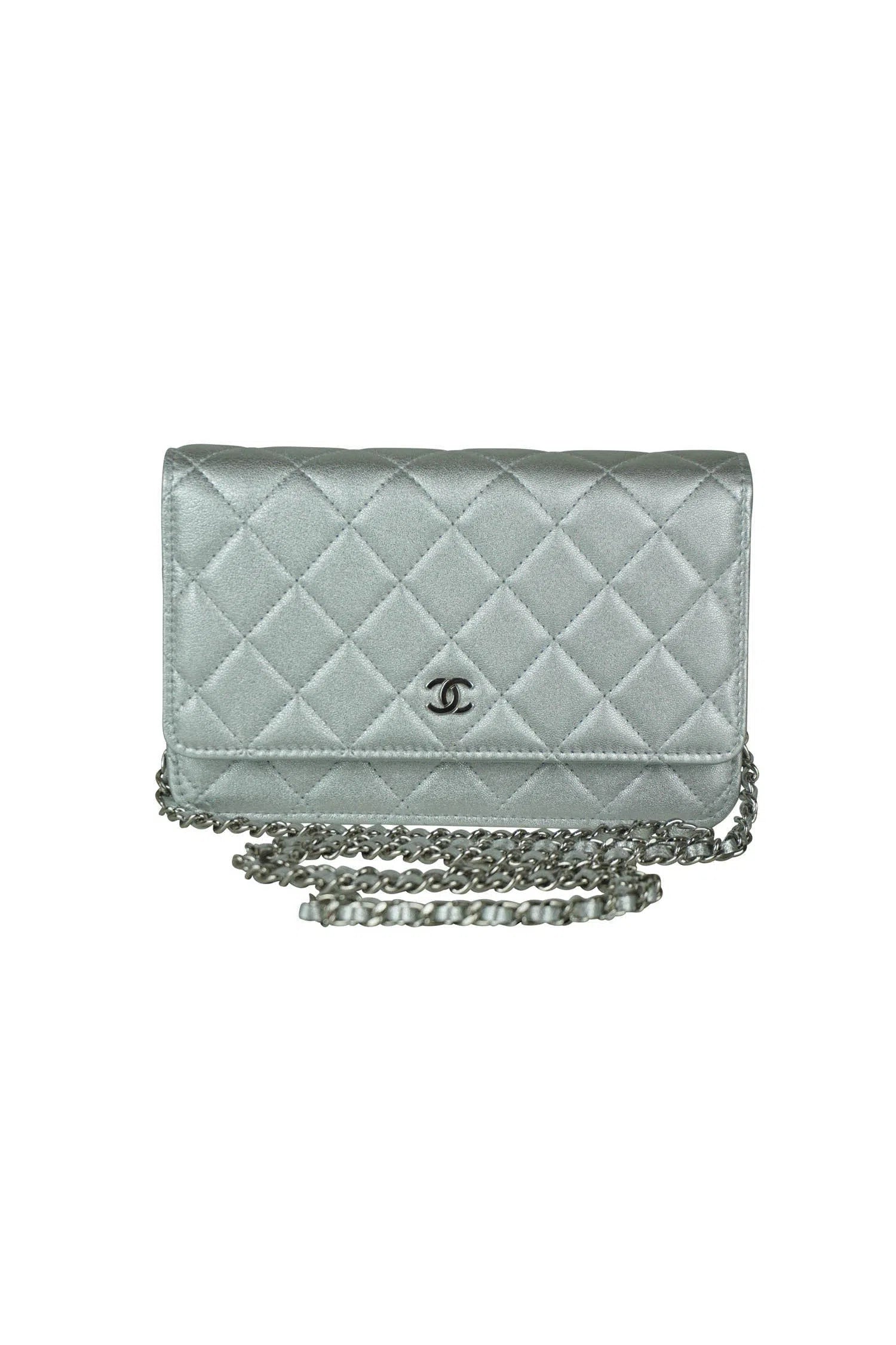 Chanel Classic Silver WOC Wallet on a Chain Purse 2021 - Foxy Couture Carmel