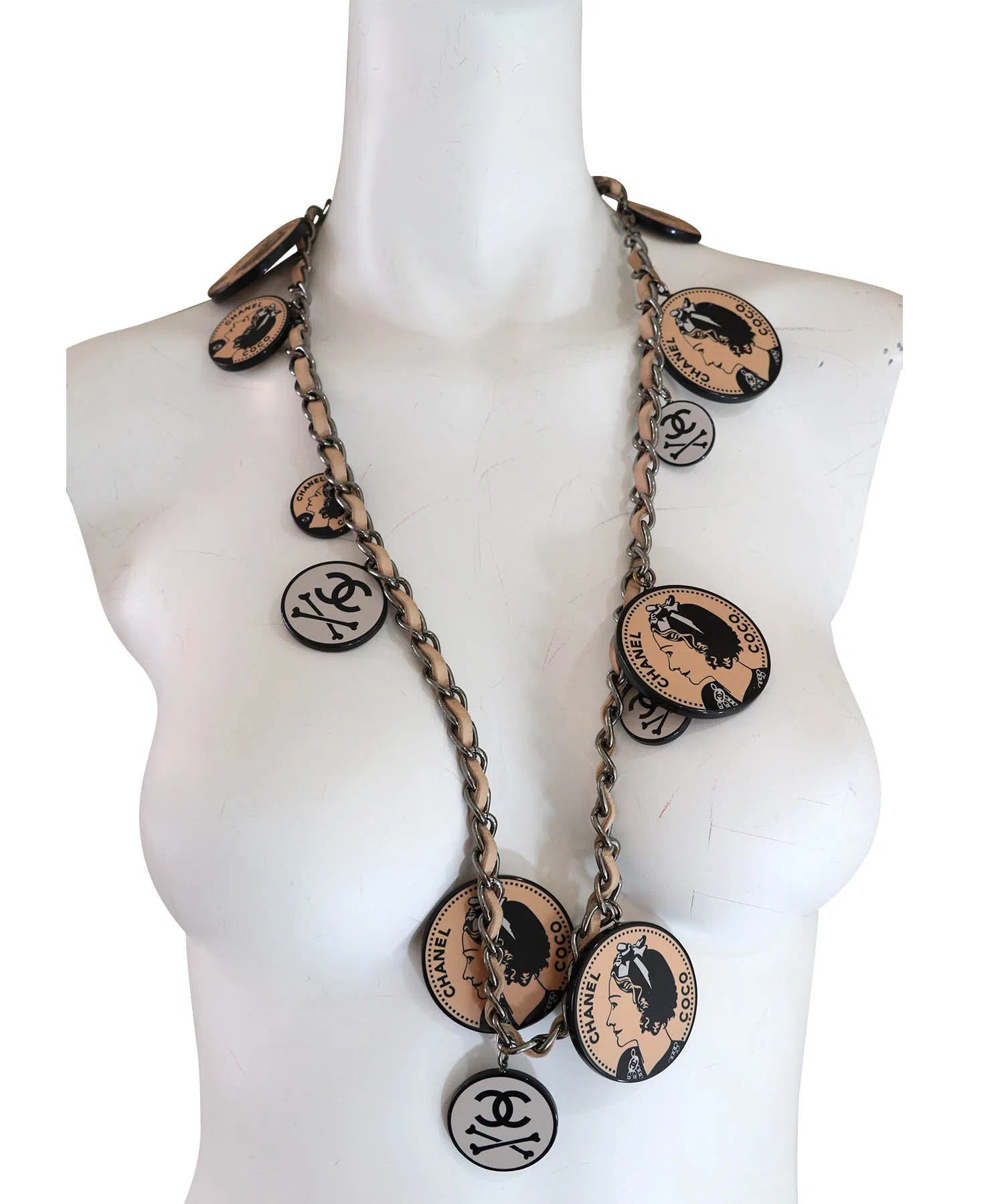 Chanel Coco Skull Crossbones Charm Necklace