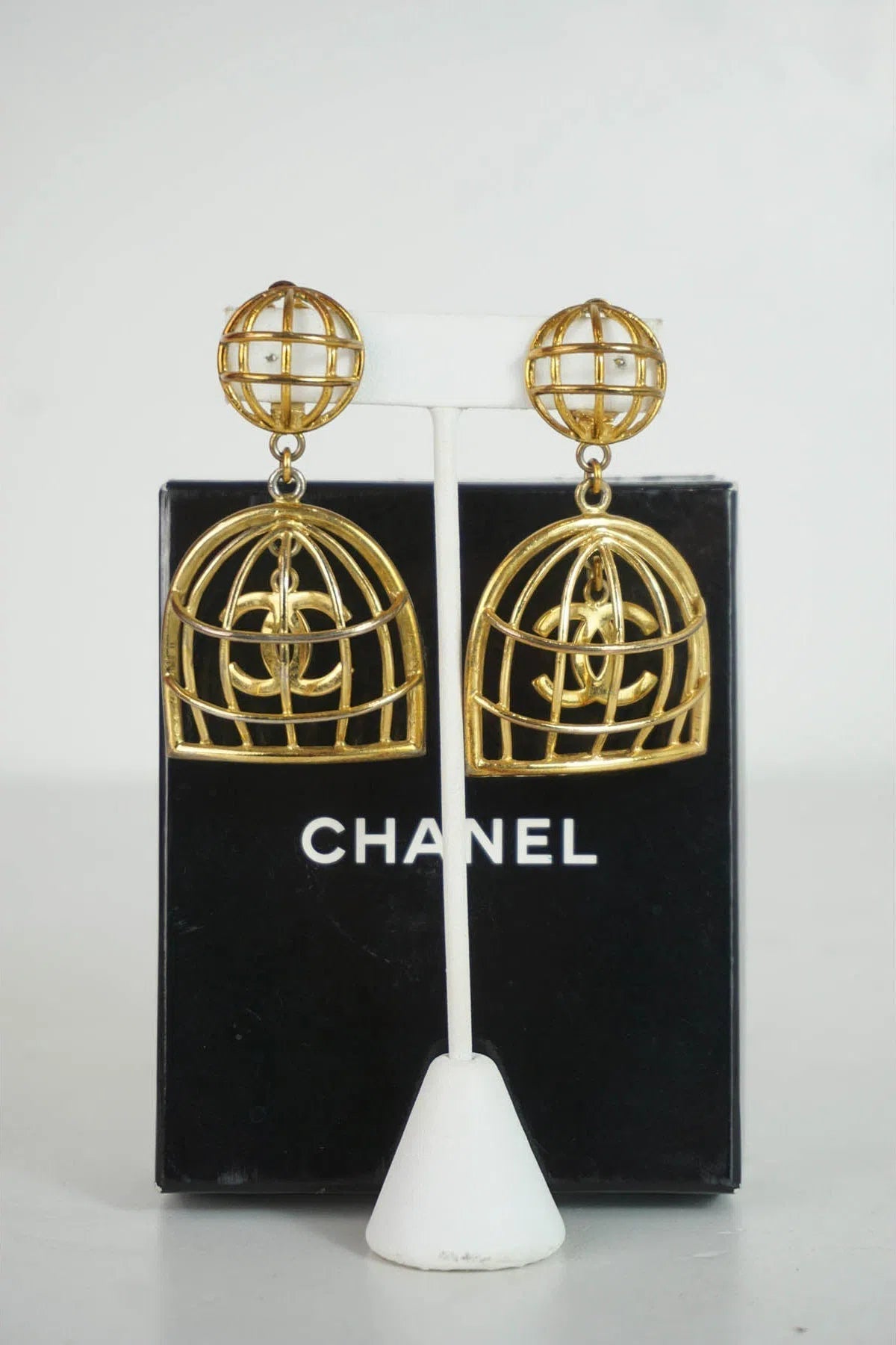 Chanel Iconic Bird Cage Clip Earrings 1993 - Foxy Couture Carmel