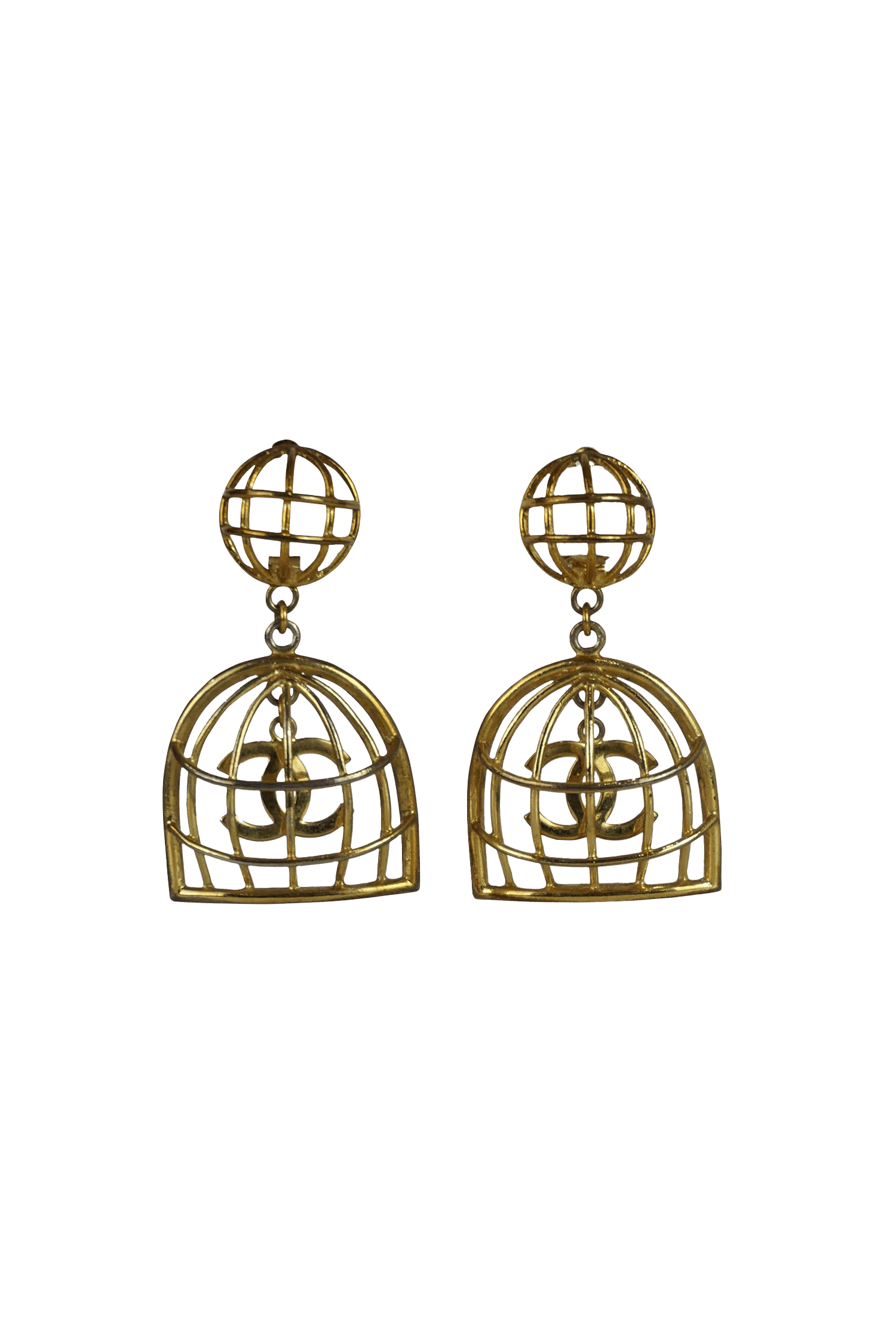 Chanel Iconic Bird Cage Clip Earrings 1993 - Foxy Couture Carmel
