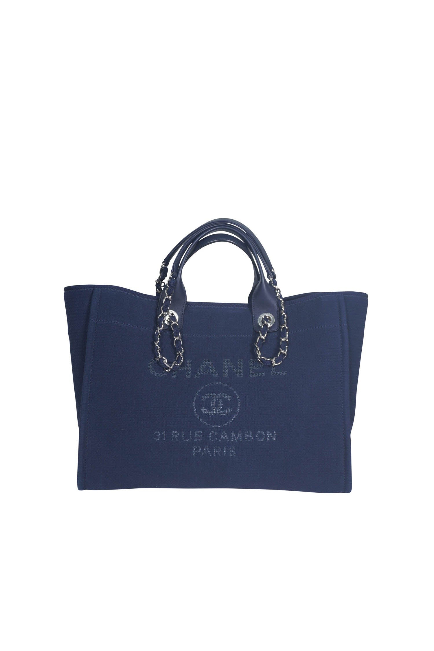 Chanel Navy Blue Deauville Shopping Tote SHW 2022 - Foxy Couture Carmel