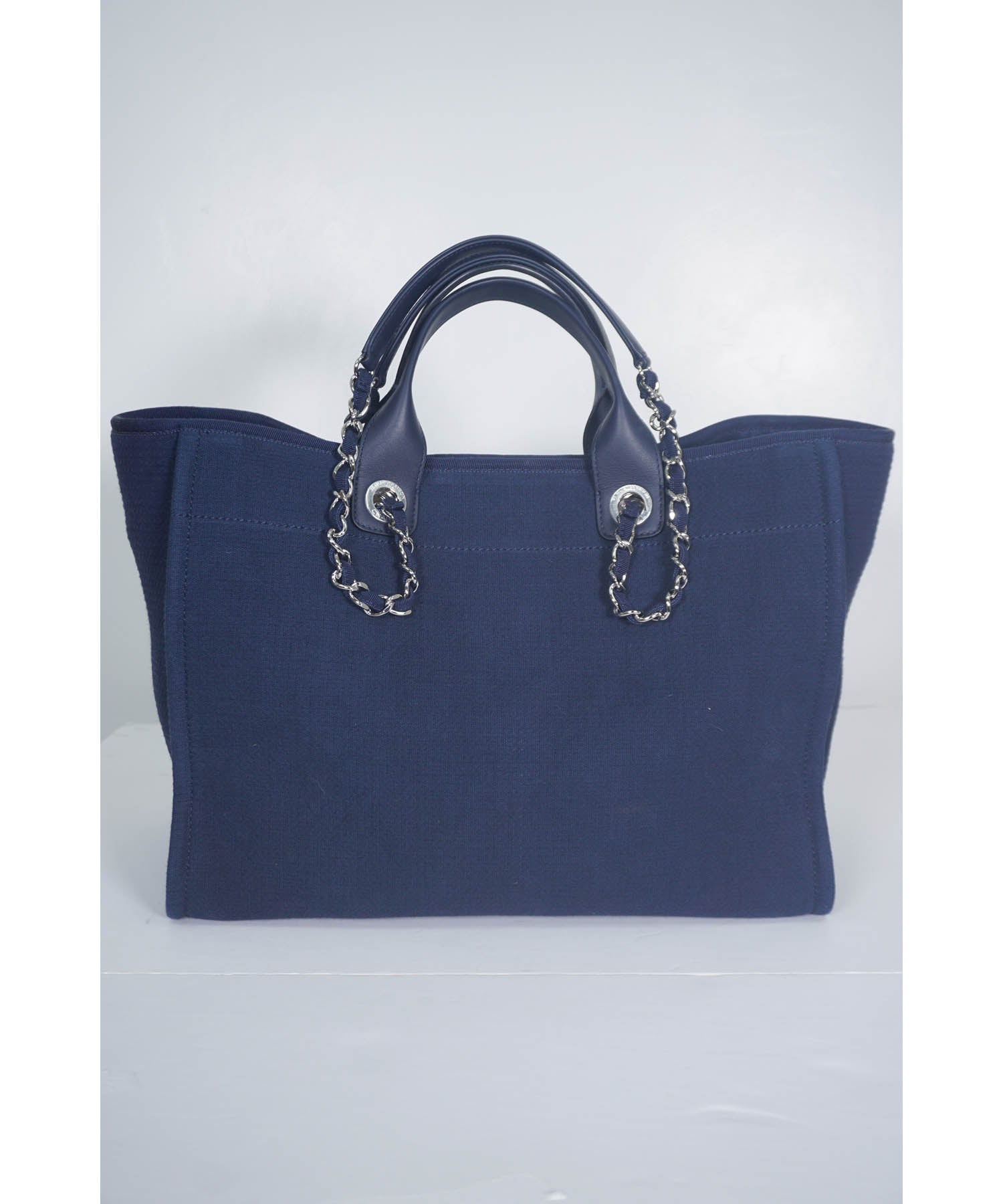 Chanel Navy Blue Deauville Shopping Tote SHW 2022 Foxy Couture Carmel