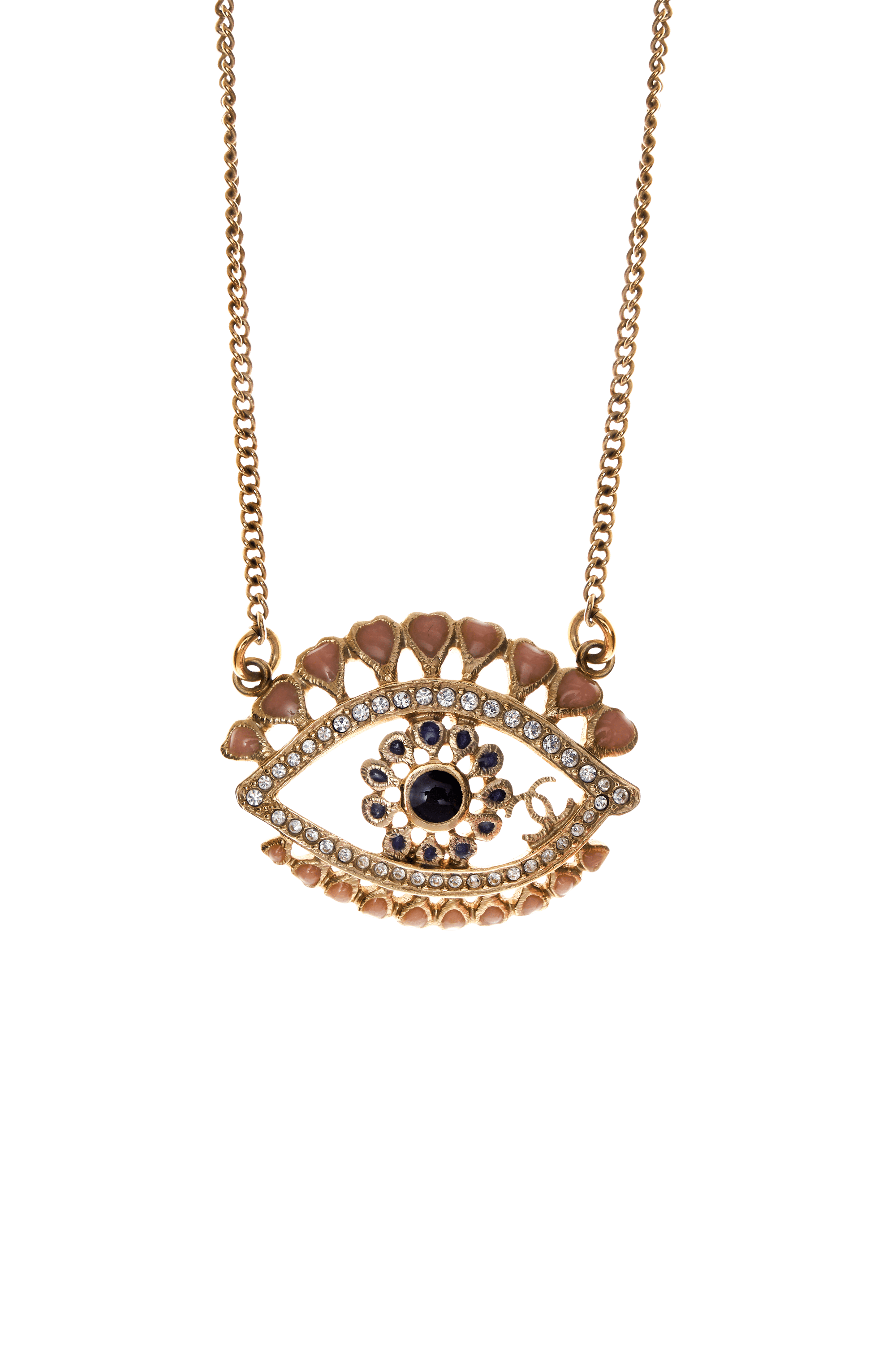Chanel Pink Enamel and Crystal "Evil Eye" Necklace
