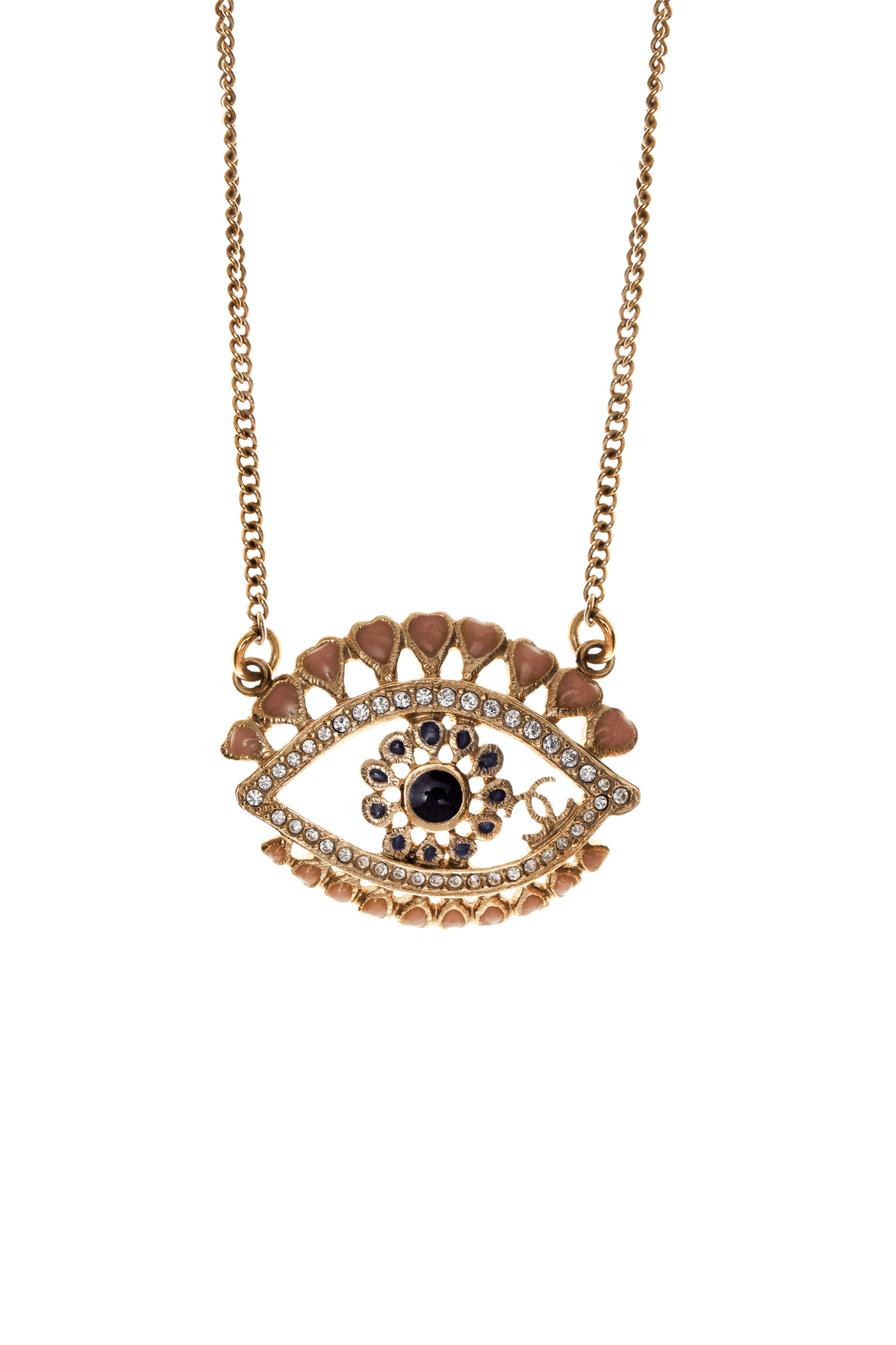 Chanel Pink Enamel and Crystal &quot;Evil Eye&quot; Necklace