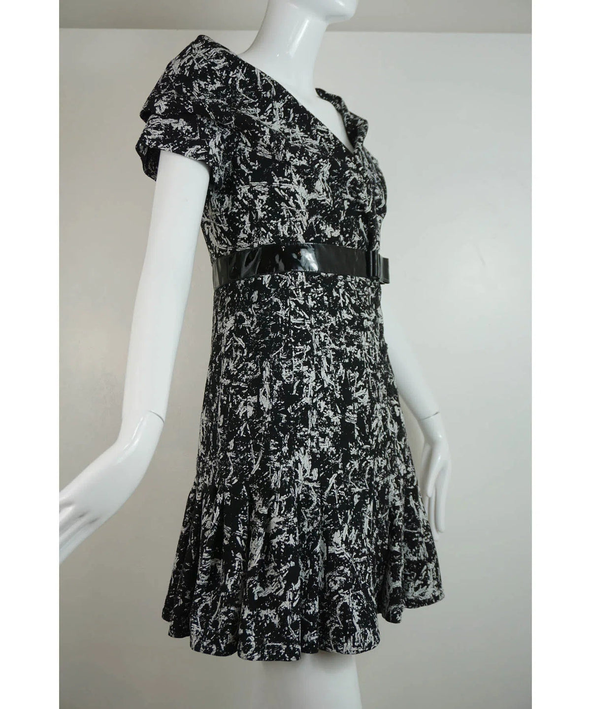 Chanel Print Dress Patent Leather Trim