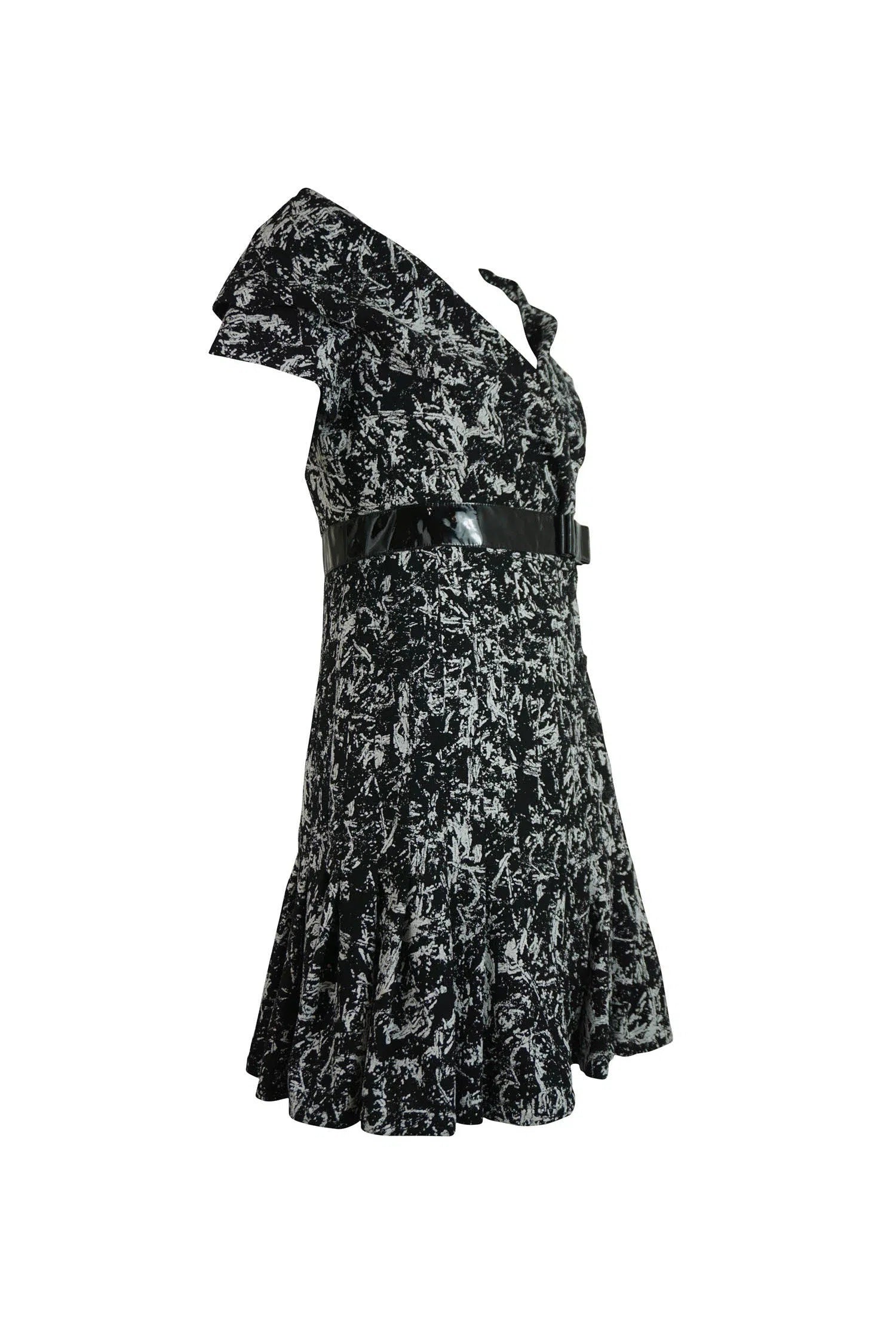 Chanel Print Dress Patent Leather Trim - Foxy Couture Carmel Chanel Print Dress Patent Leather Trim - Foxy Couture Carmel
