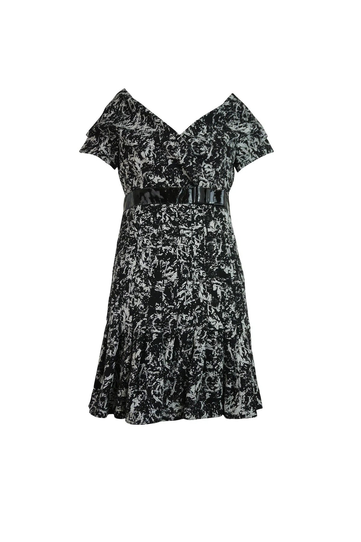 Chanel Print Dress Patent Leather Trim