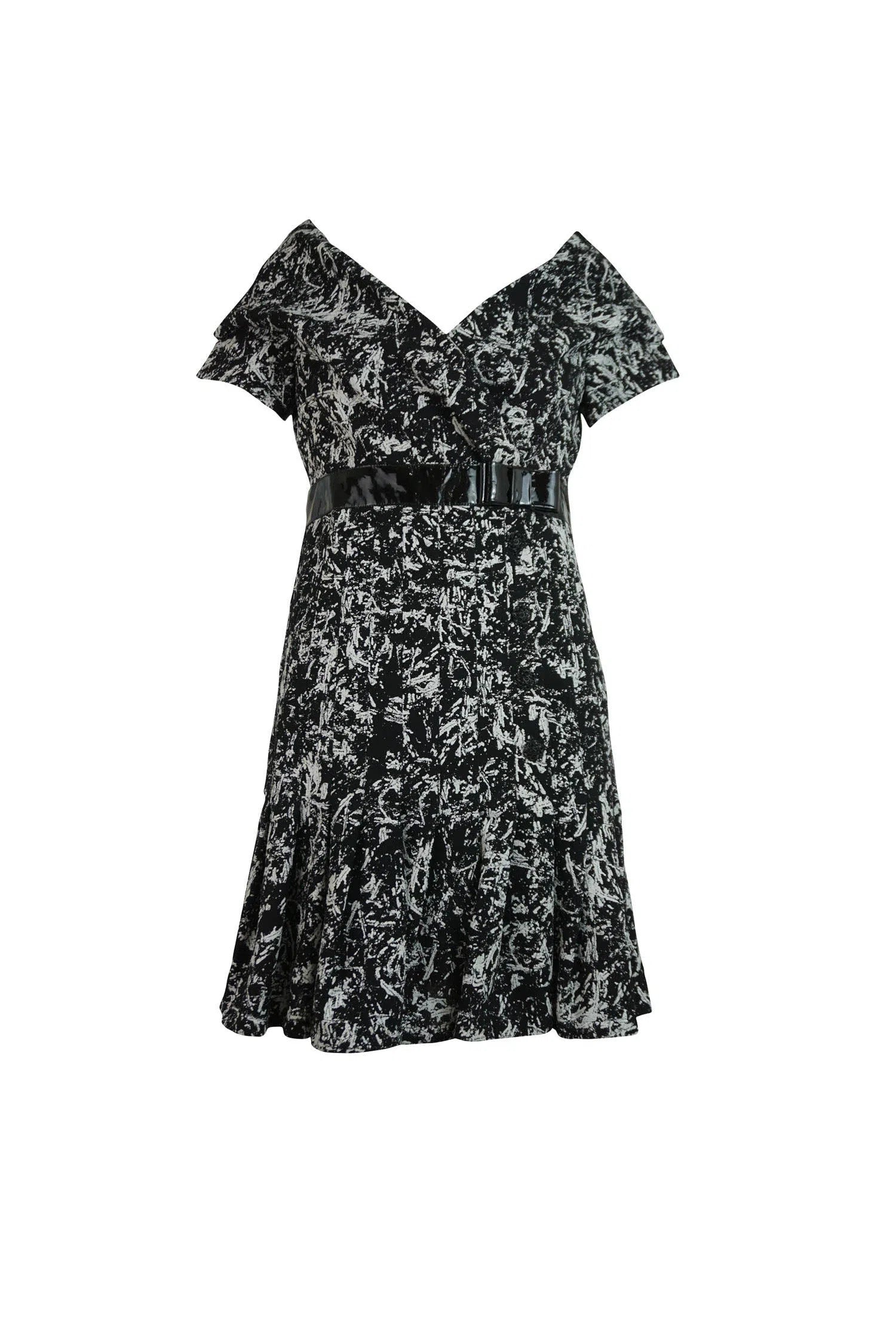 Chanel Print Dress Patent Leather Trim