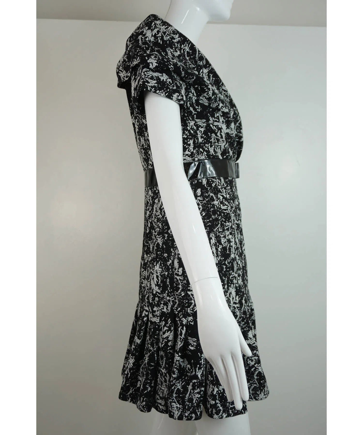 Chanel Print Dress Patent Leather Trim
