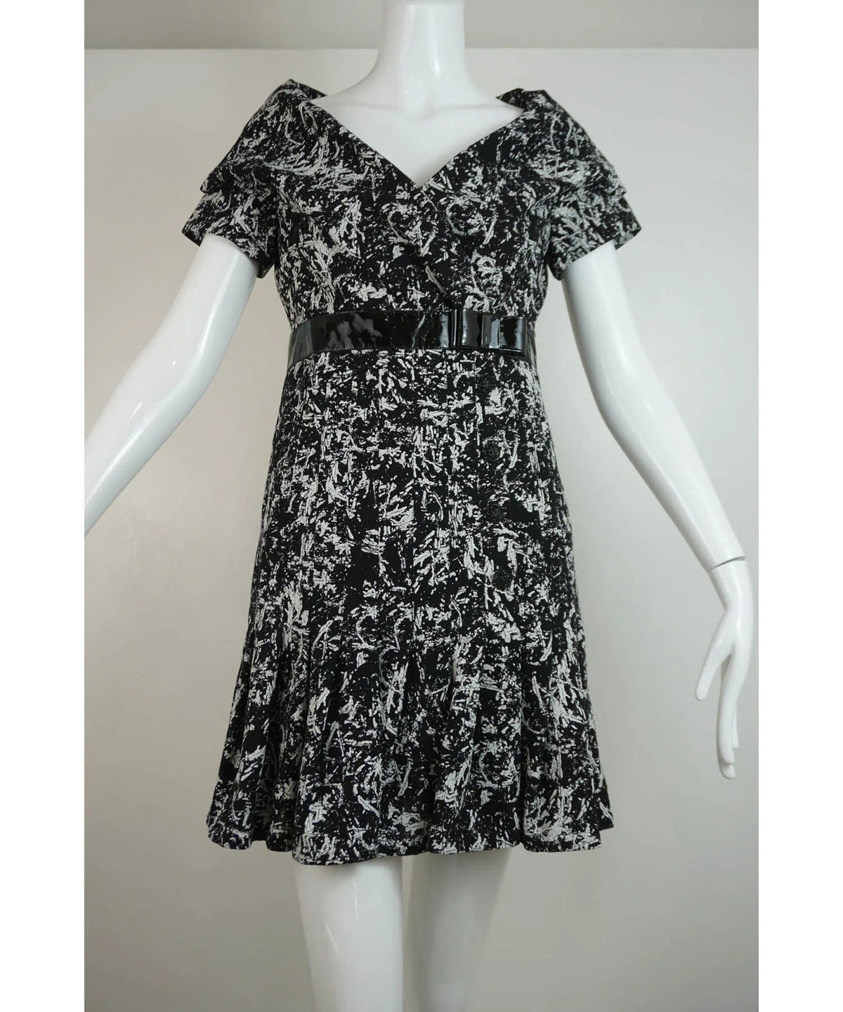 Chanel Print Dress Patent Leather Trim