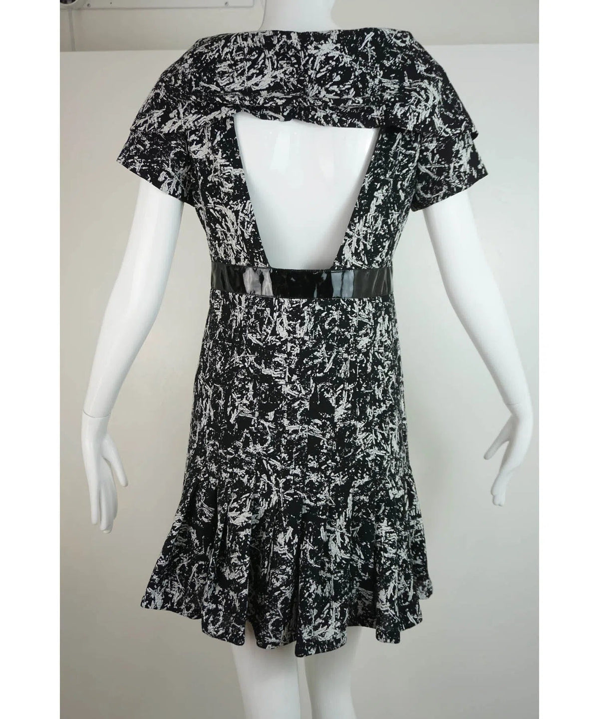 Chanel Print Dress Patent Leather Trim