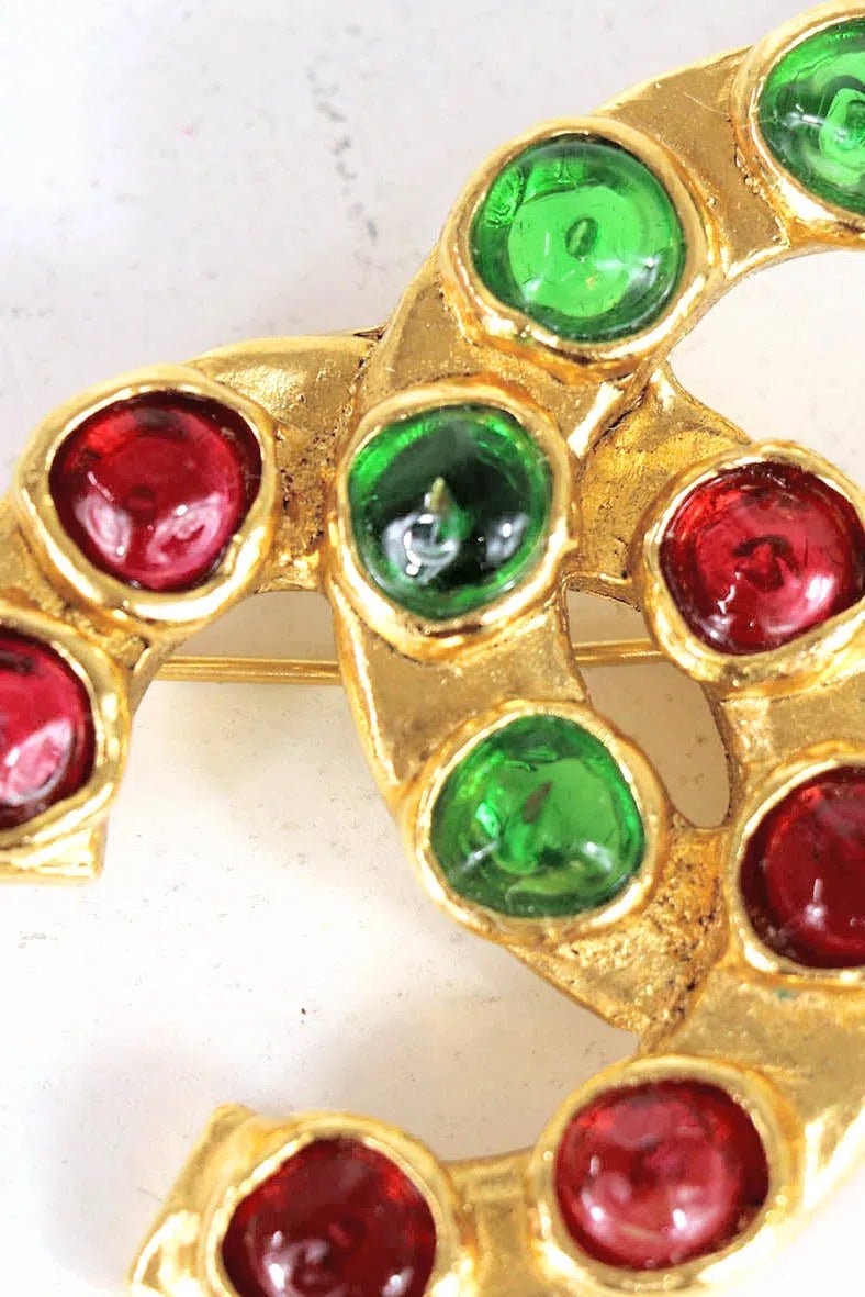 Chanel RARE Vintage 1970's Gripoix CC Brooch - Foxy Couture Carmel Chanel RARE Vintage 1970's Gripoix CC Brooch - Foxy Couture Carmel