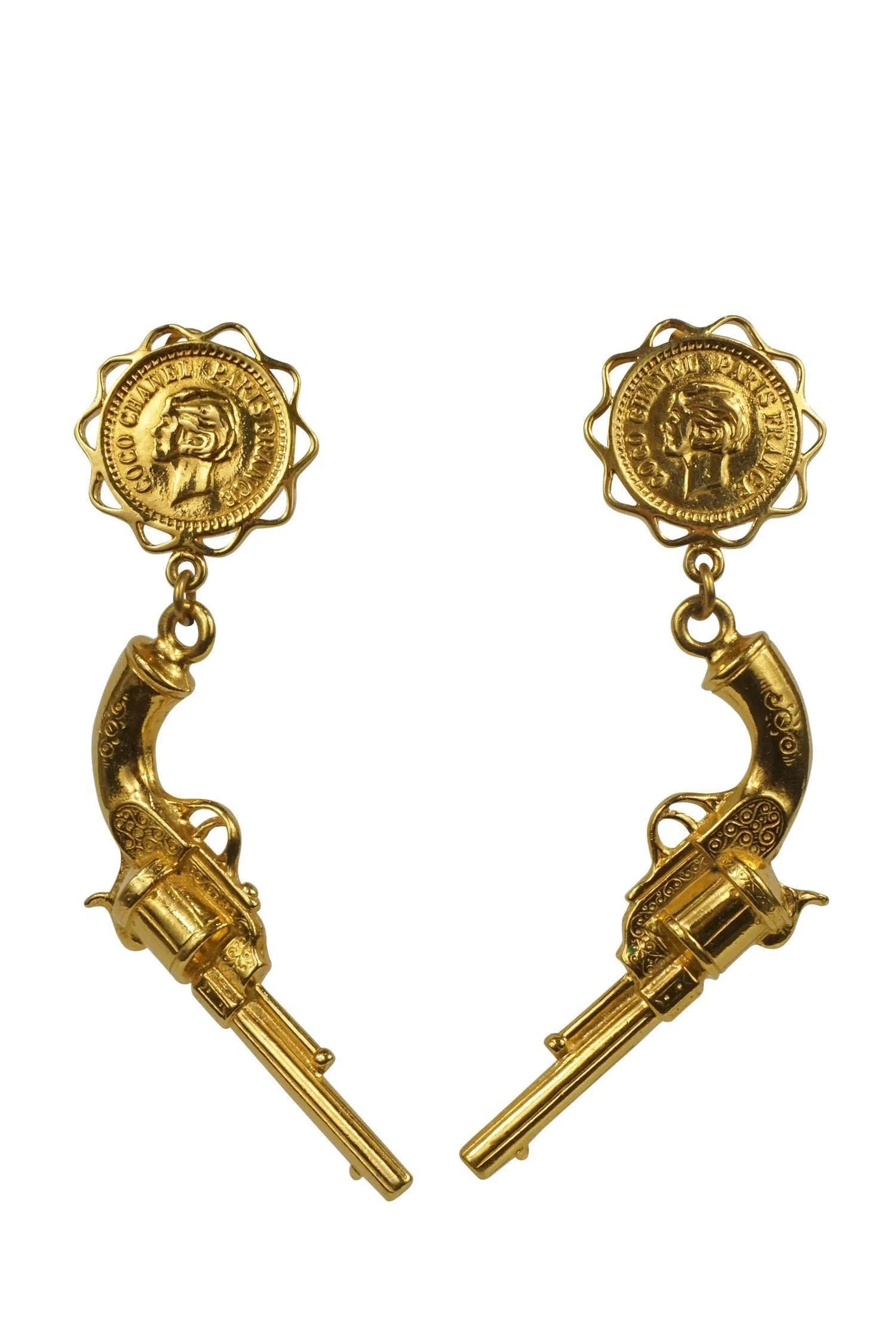 Chanel Rare Vintage 1980's Large Pistol Earrings - Foxy Couture Carmel