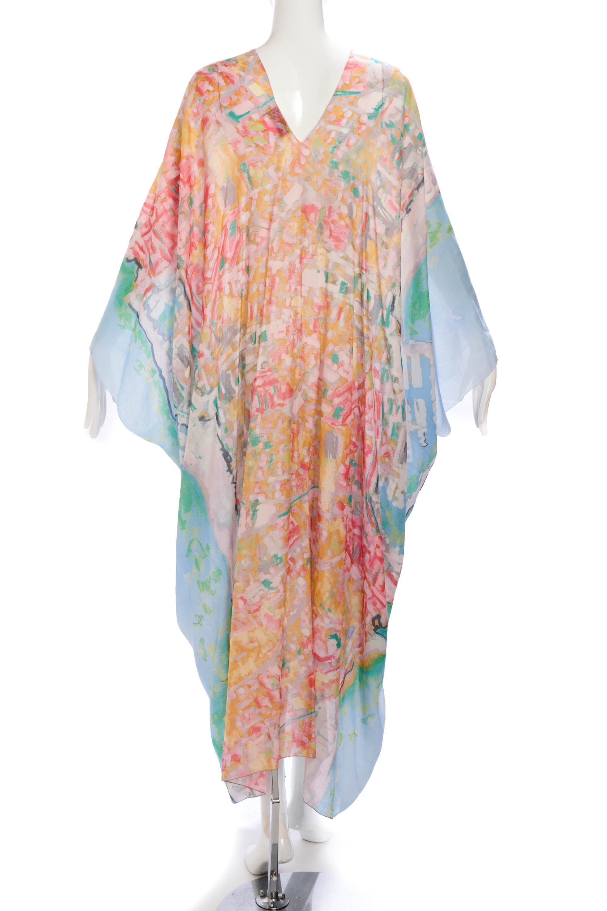 Chanel Silk Chiffon Caftan Gown in Watercolor Print - Foxy Couture Carmel