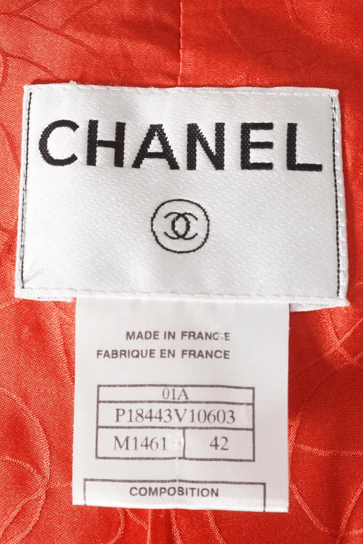 Chanel Size 42 Red Orange Tweed Jacket CC Buttons