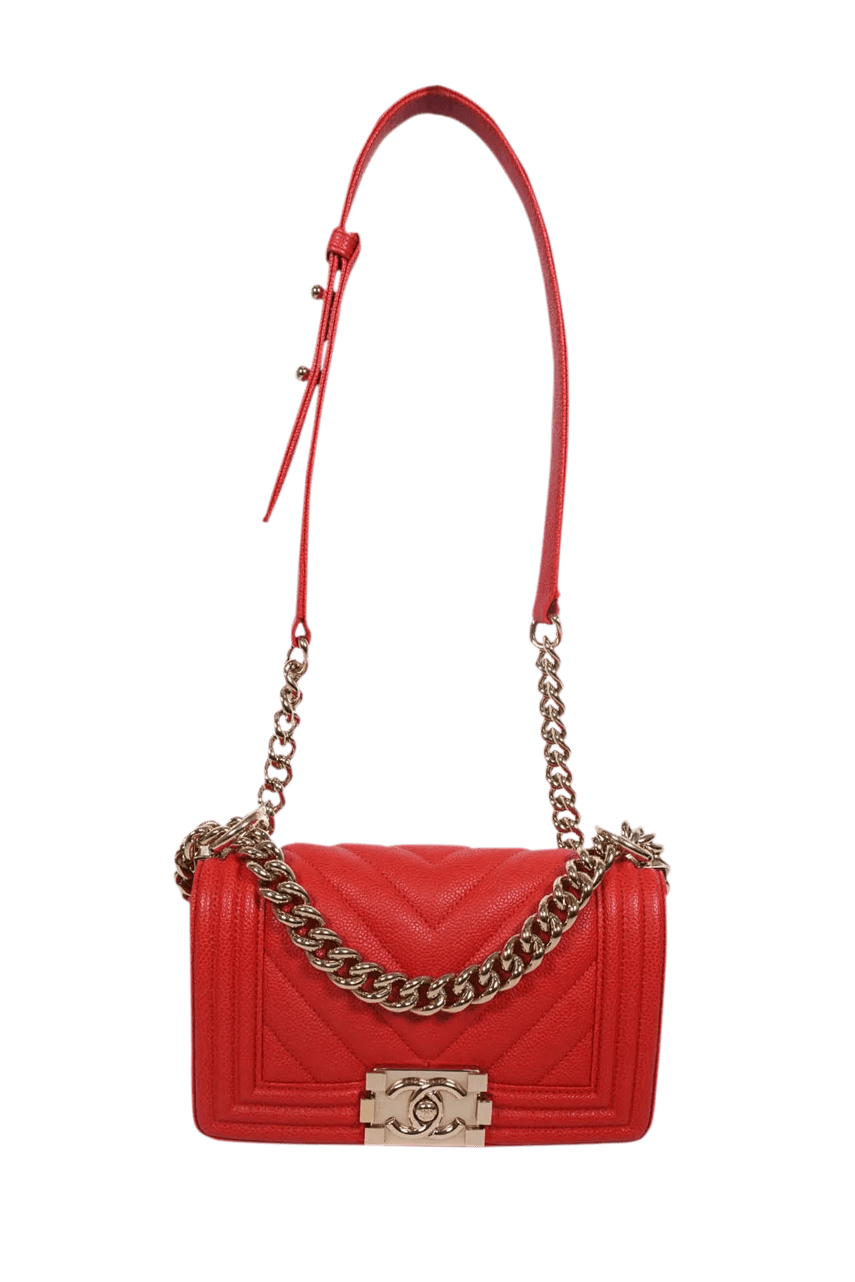 Chanel Small Red Chevron Caviar Boy Bag