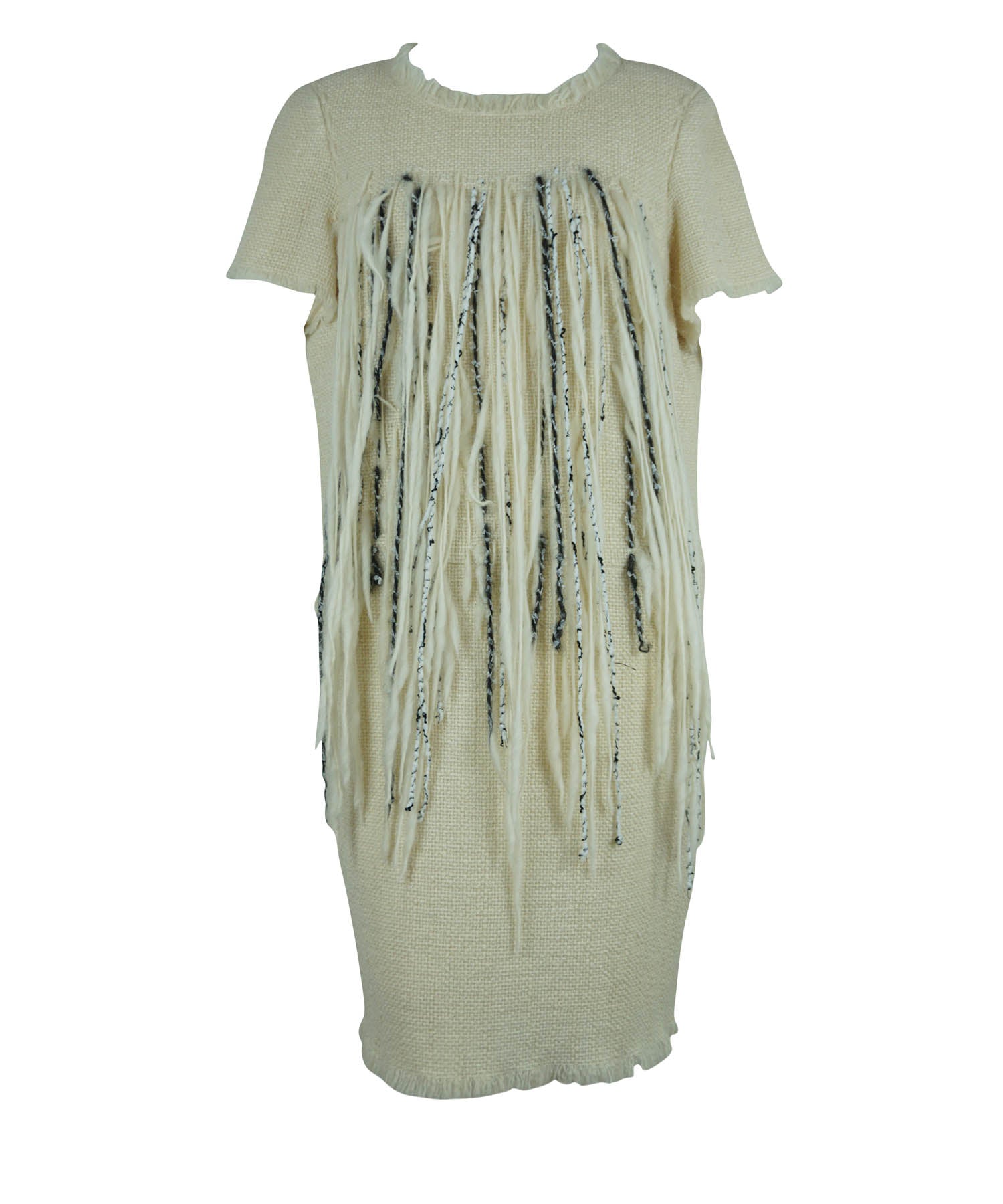 Chanel Tweed Dress with Pearl and Fringe Detail Sz 42