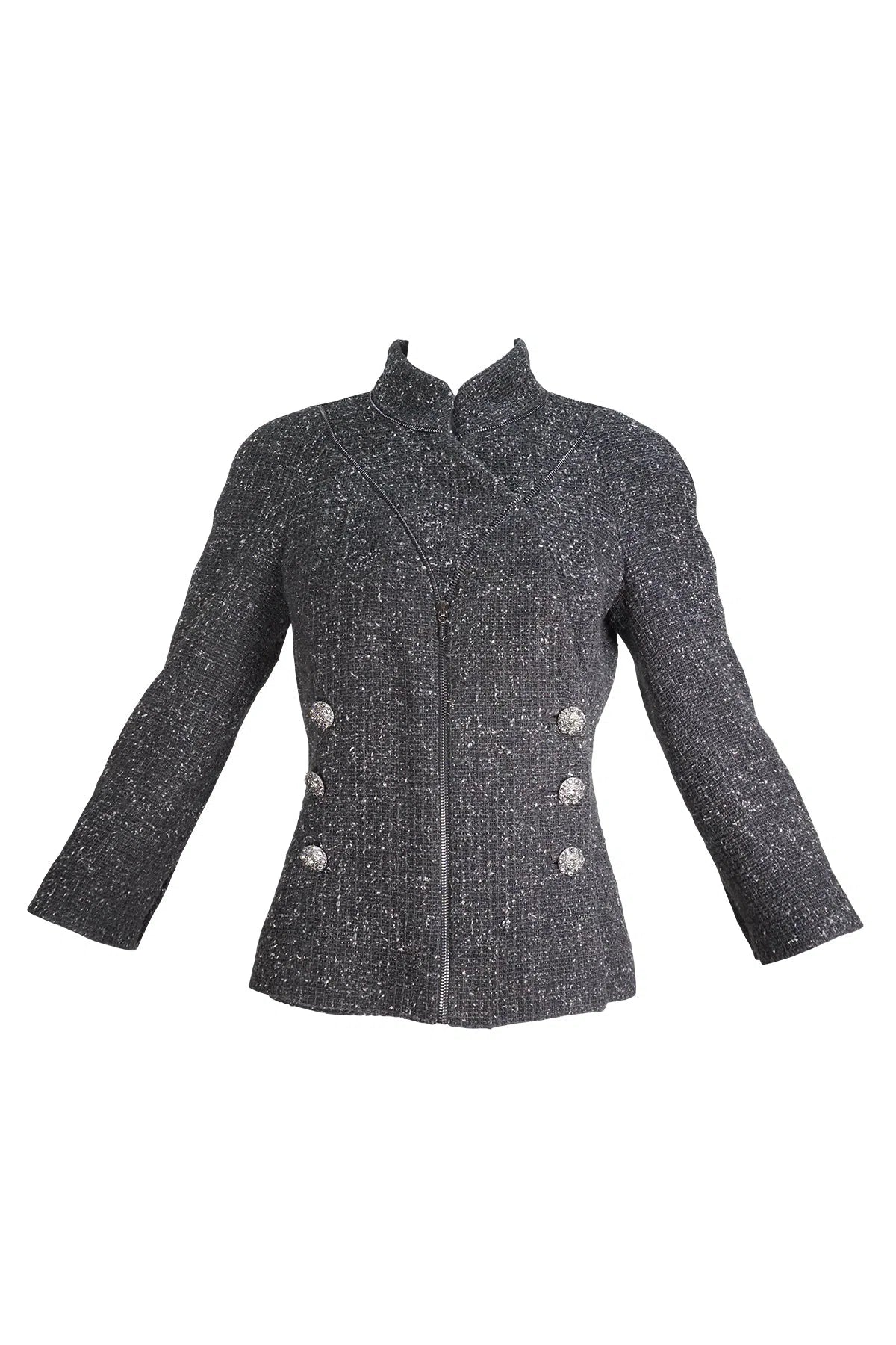 Chanel Tweed Moto Jacket Zipper Trim 2008A