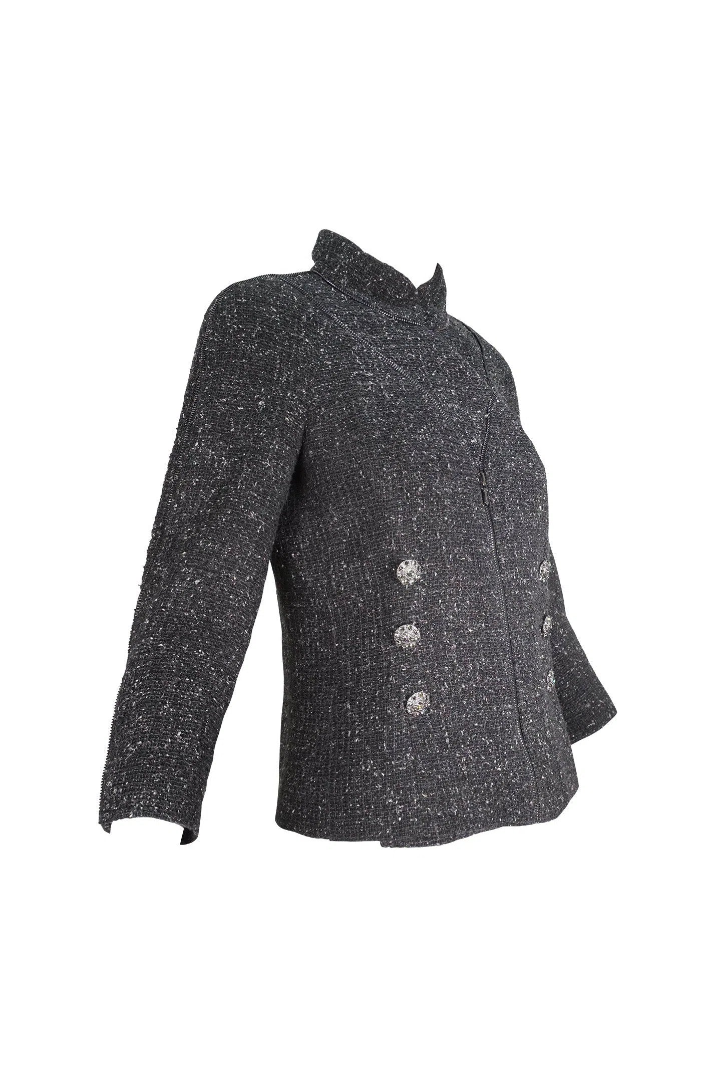 CHANELジャケット Chanel Tweed Moto Jacket Zipper Trim 2008A - Foxy Couture Carmel