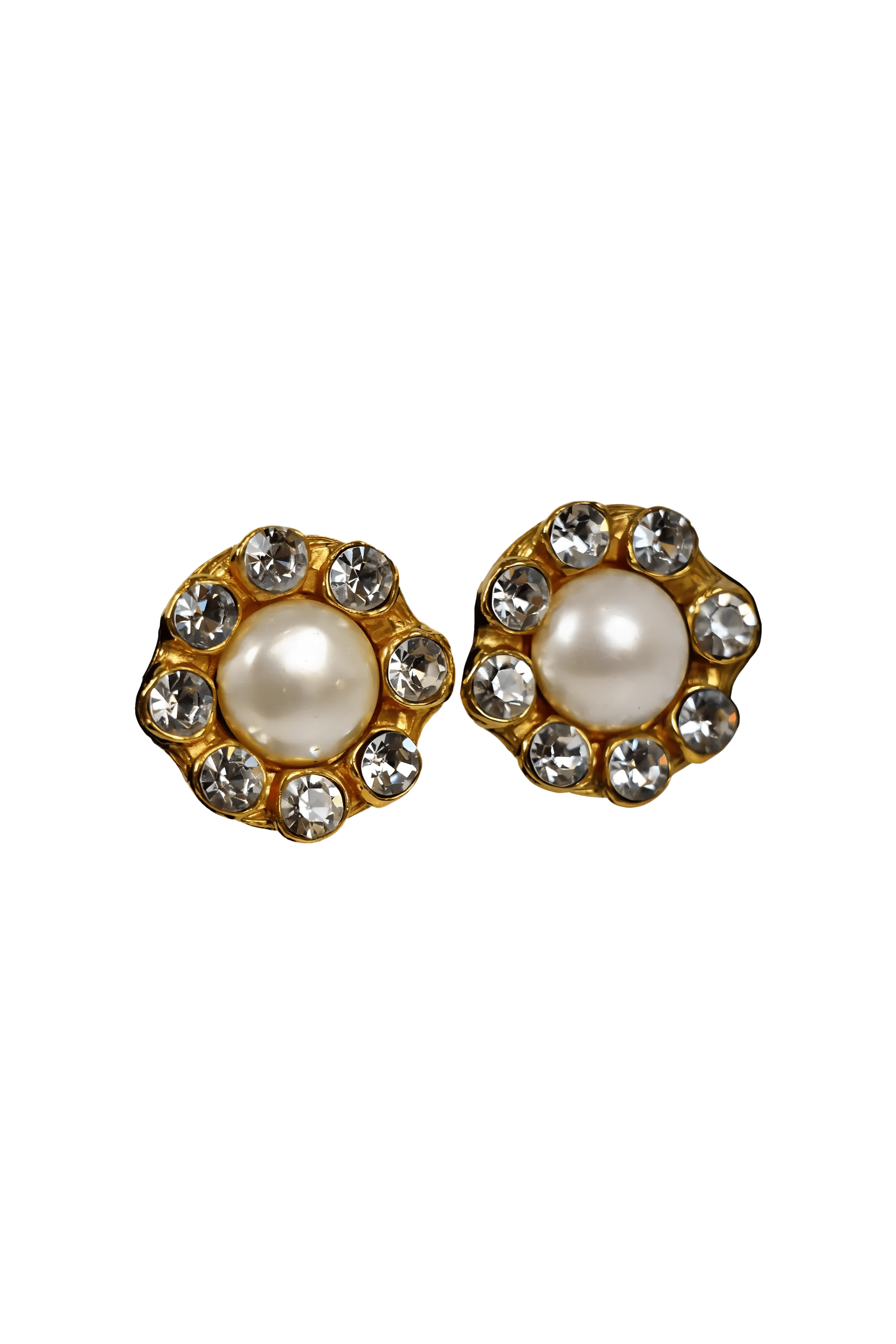 Chanel Vintage 1970's Crystal & Pearl Flower Earrings