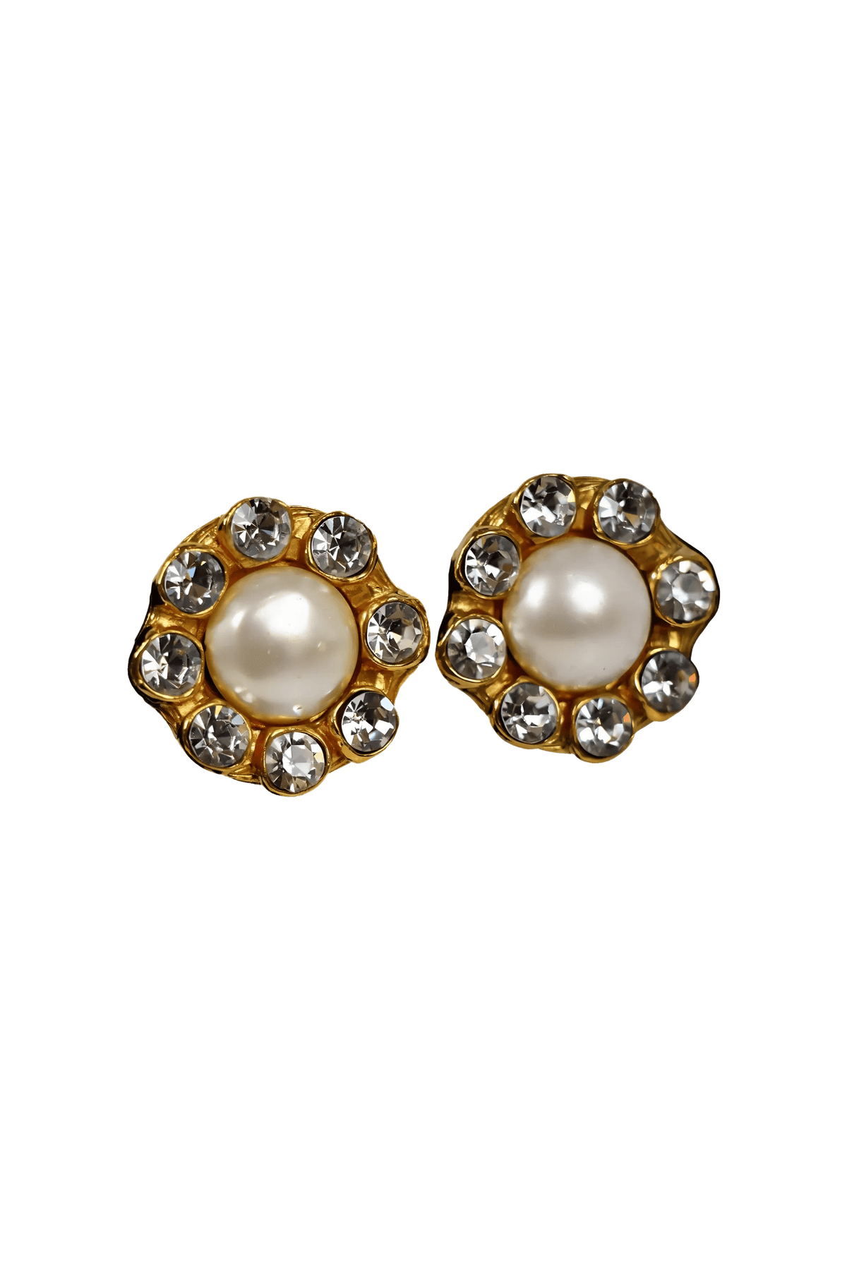 Chanel Vintage 1970&#39;s Crystal &amp; Pearl Flower Earrings