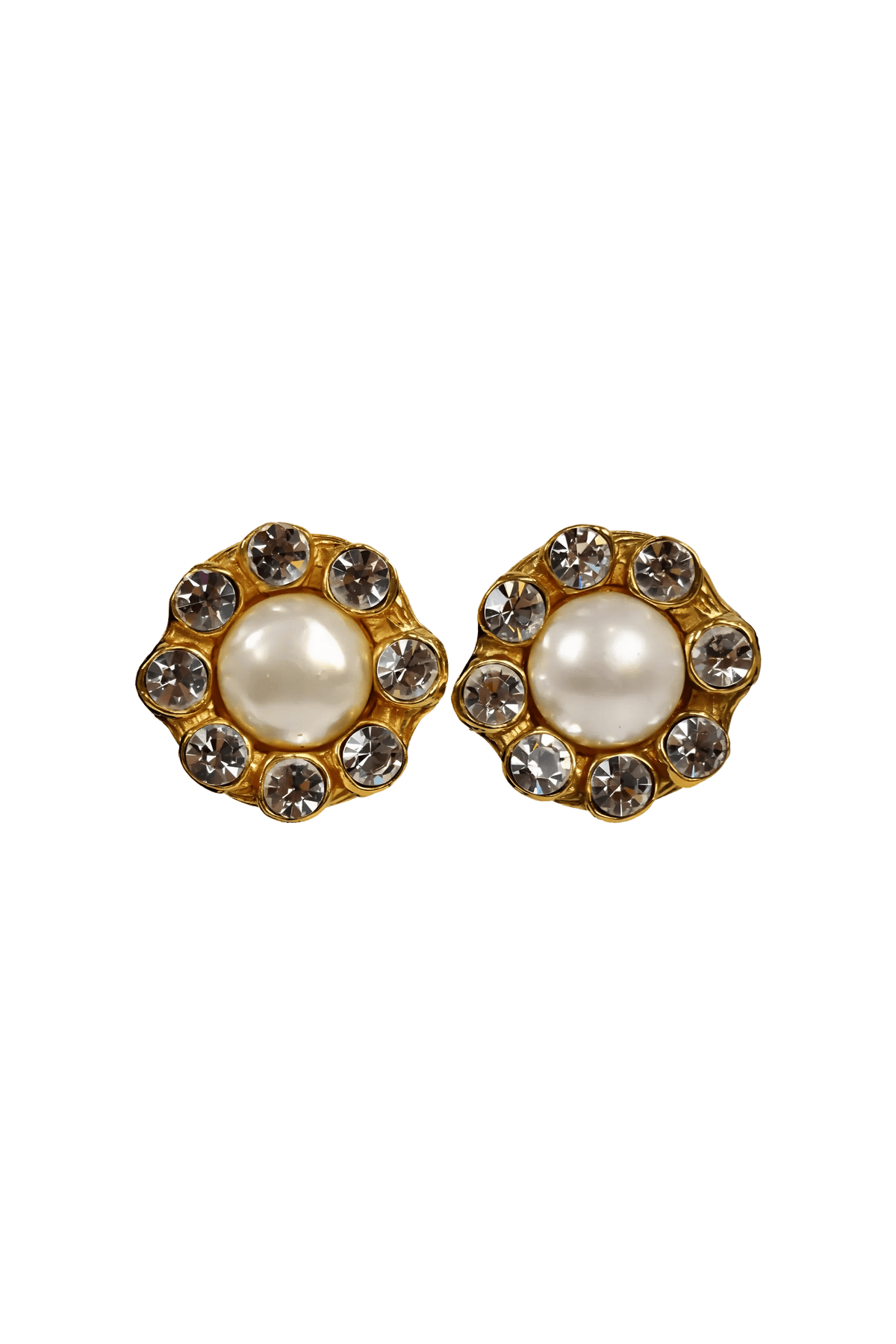 Chanel Vintage 1970&#39;s Crystal &amp; Pearl Flower Earrings