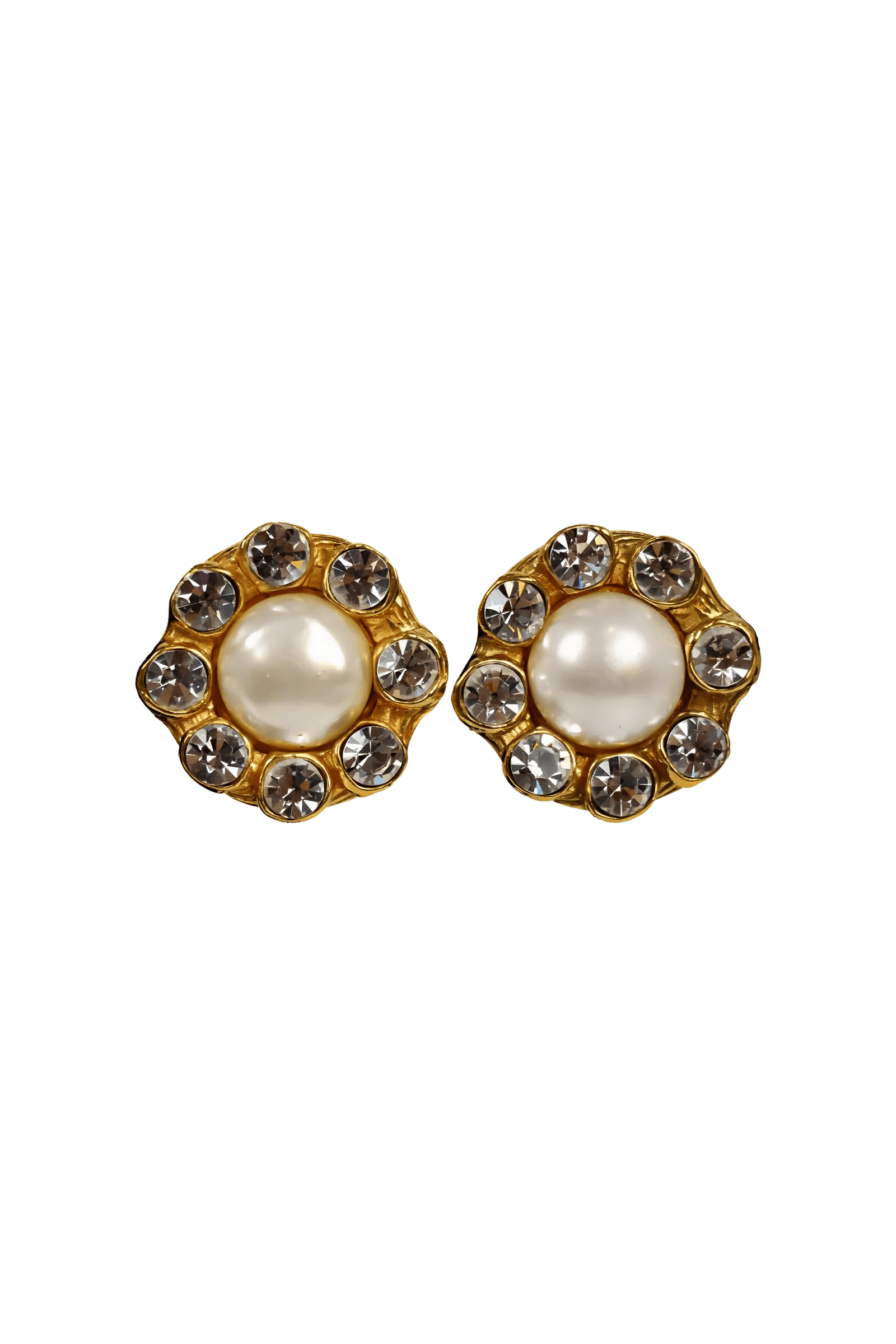 Chanel Vintage 1970's Crystal & Pearl Flower Earrings