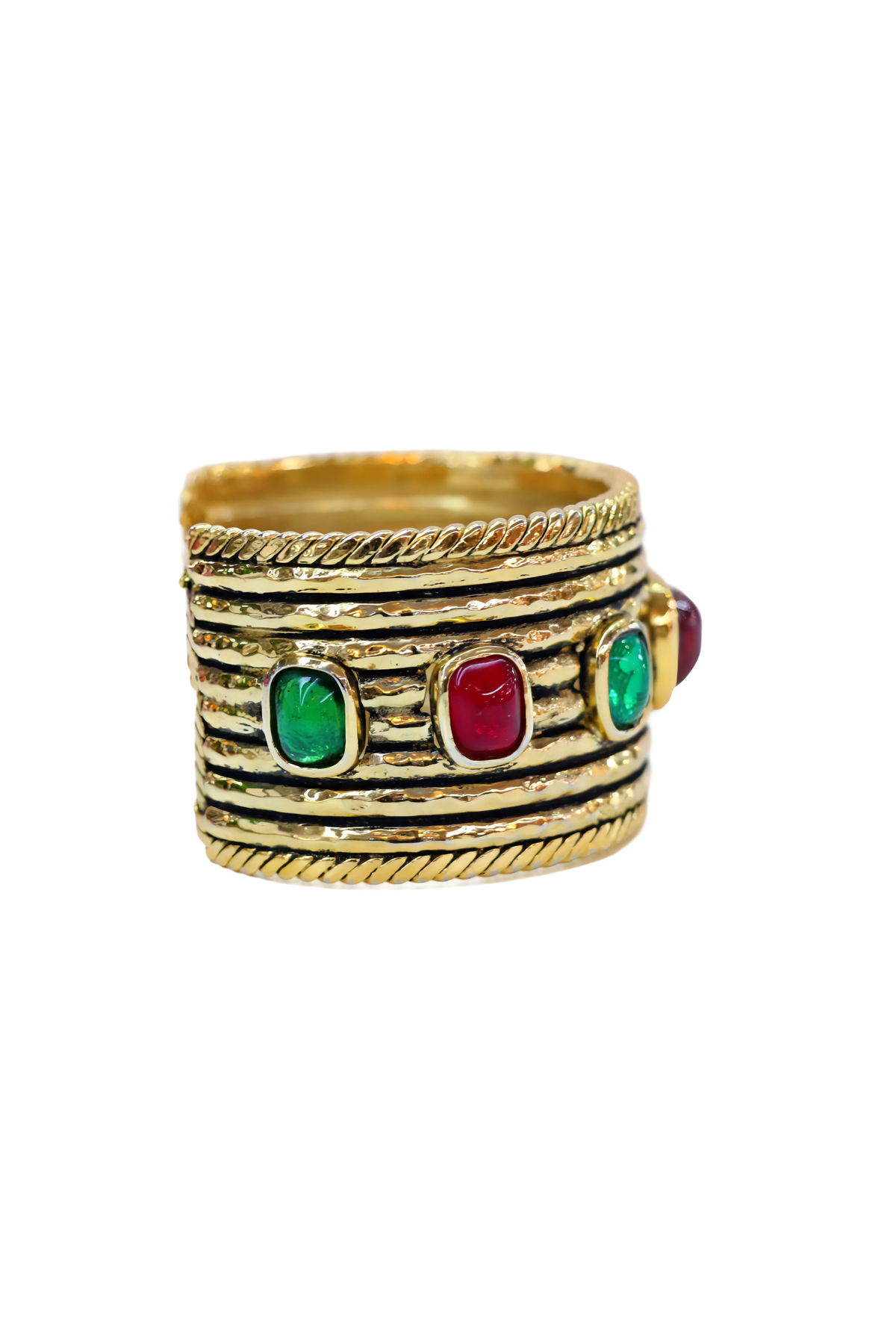 Chanel Vintage 1984 Gold Cuff w/Red &amp; Green Gripoix Stones