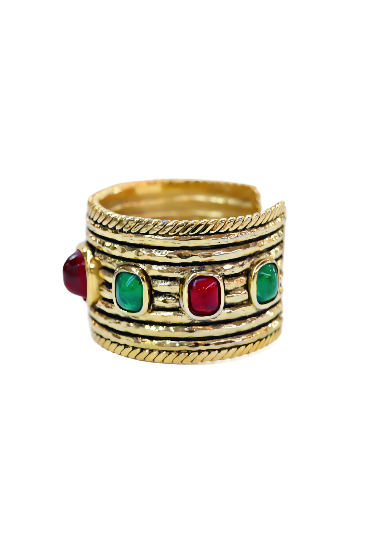 Chanel Vintage 1984 Gold Cuff w/Red &amp; Green Gripoix Stones