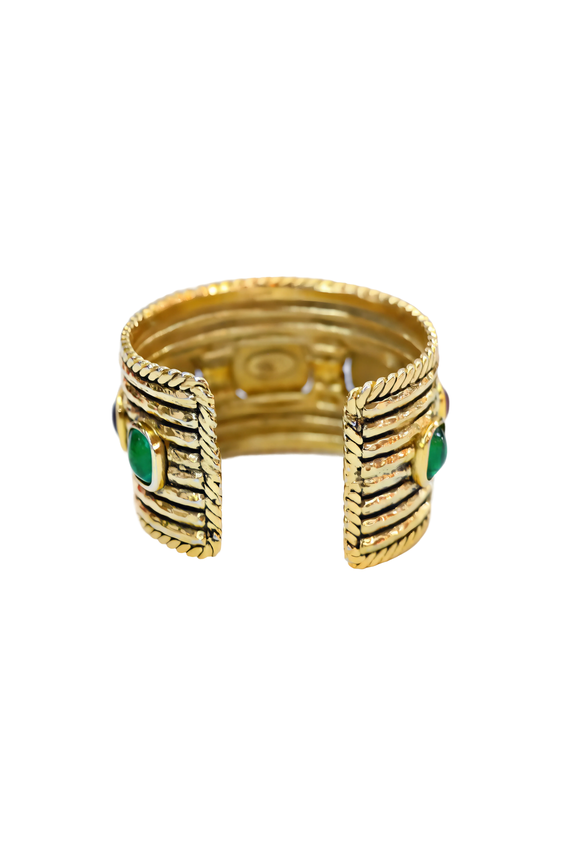 Chanel Vintage 1984 Gold Cuff w/Red & Green Gripoix Stones - Foxy 