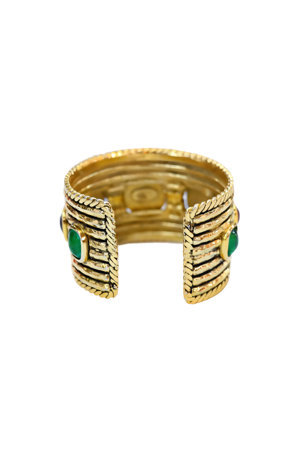 Chanel Vintage 1984 Gold Cuff w/Red &amp; Green Gripoix Stones