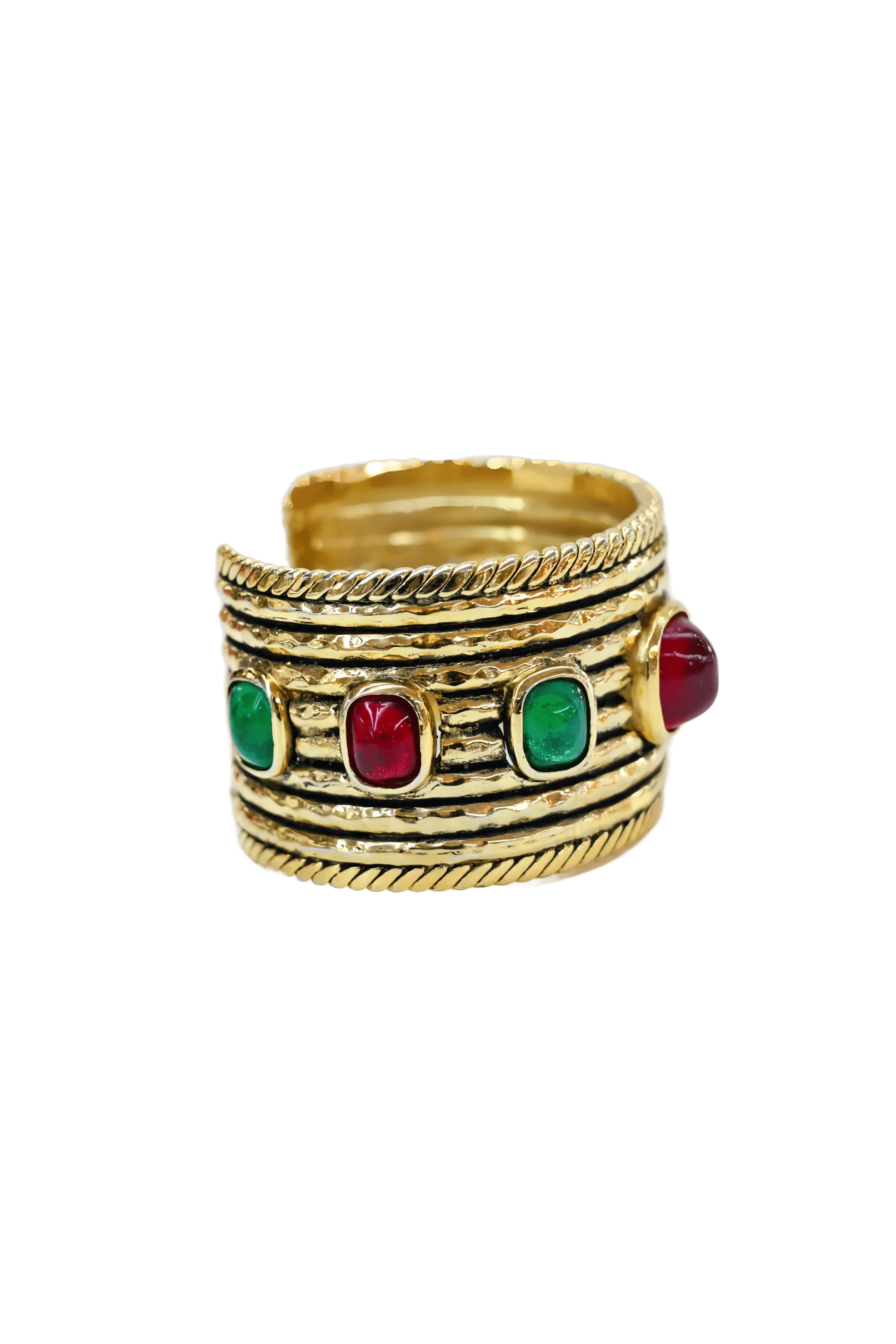 Chanel Vintage 1984 Gold Cuff w/Red & Green Gripoix Stones