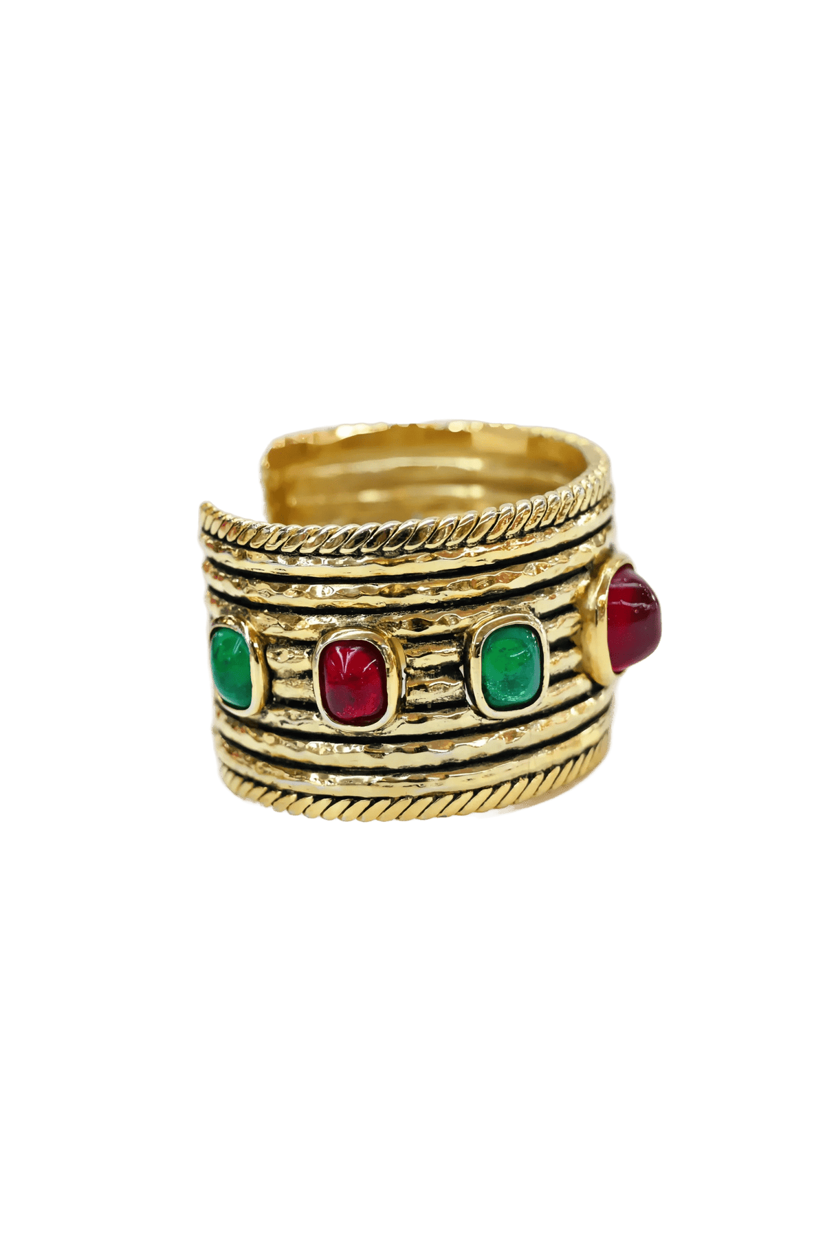 Chanel Vintage 1984 Gold Cuff w/Red &amp; Green Gripoix Stones