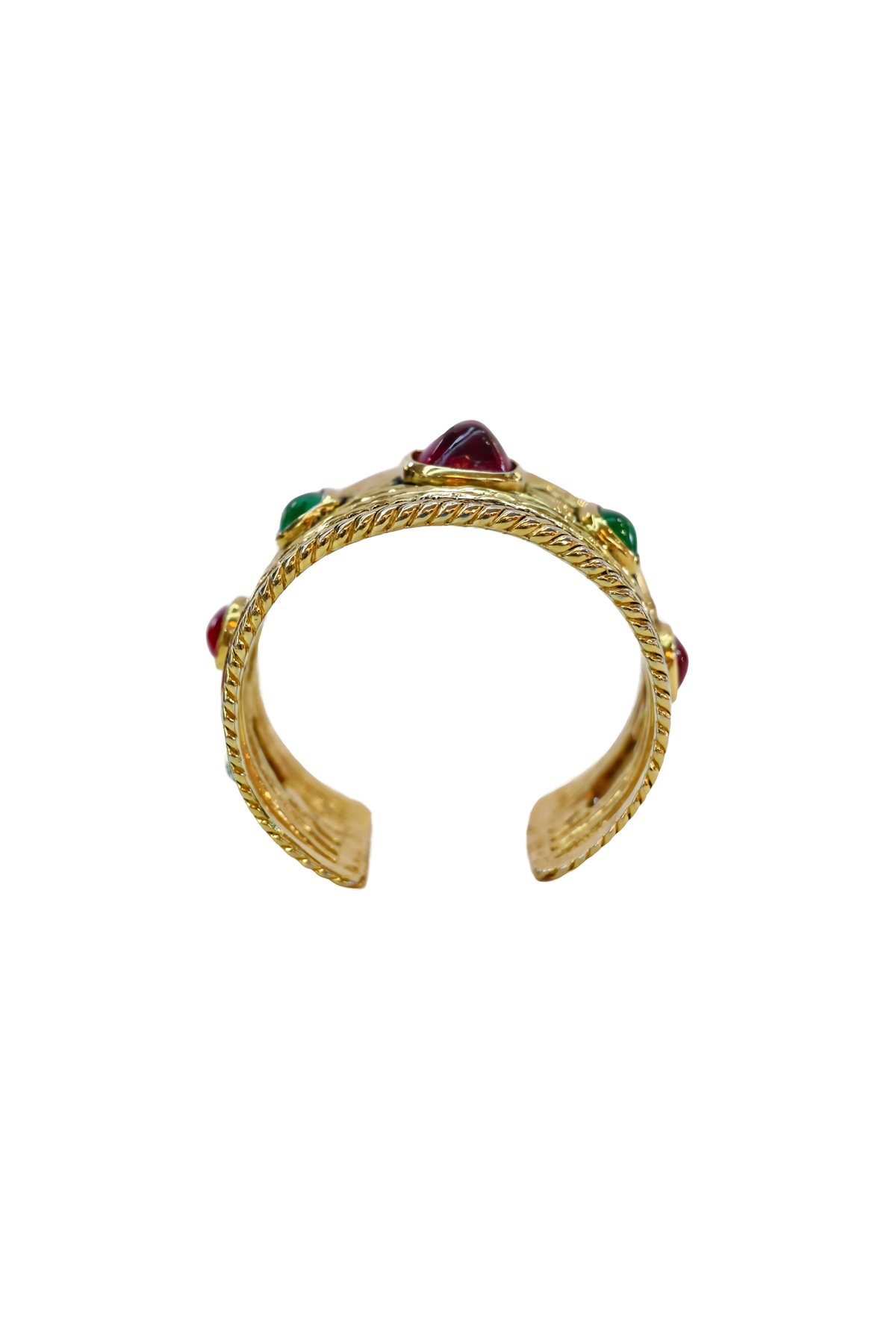 Chanel Vintage 1984 Gold Cuff w/Red &amp; Green Gripoix Stones