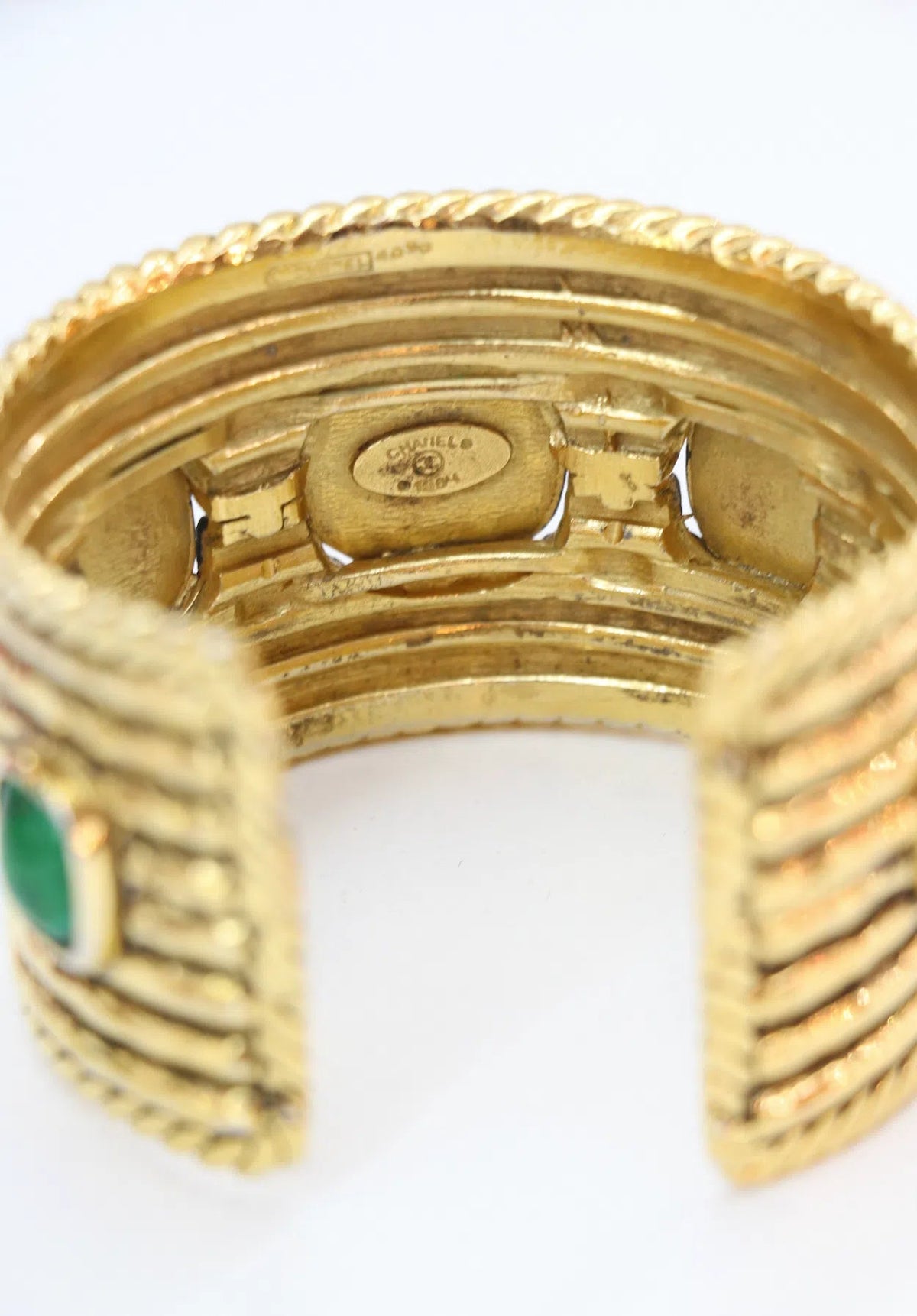 Chanel Vintage 1984 Gold Cuff w/Red &amp; Green Gripoix Stones