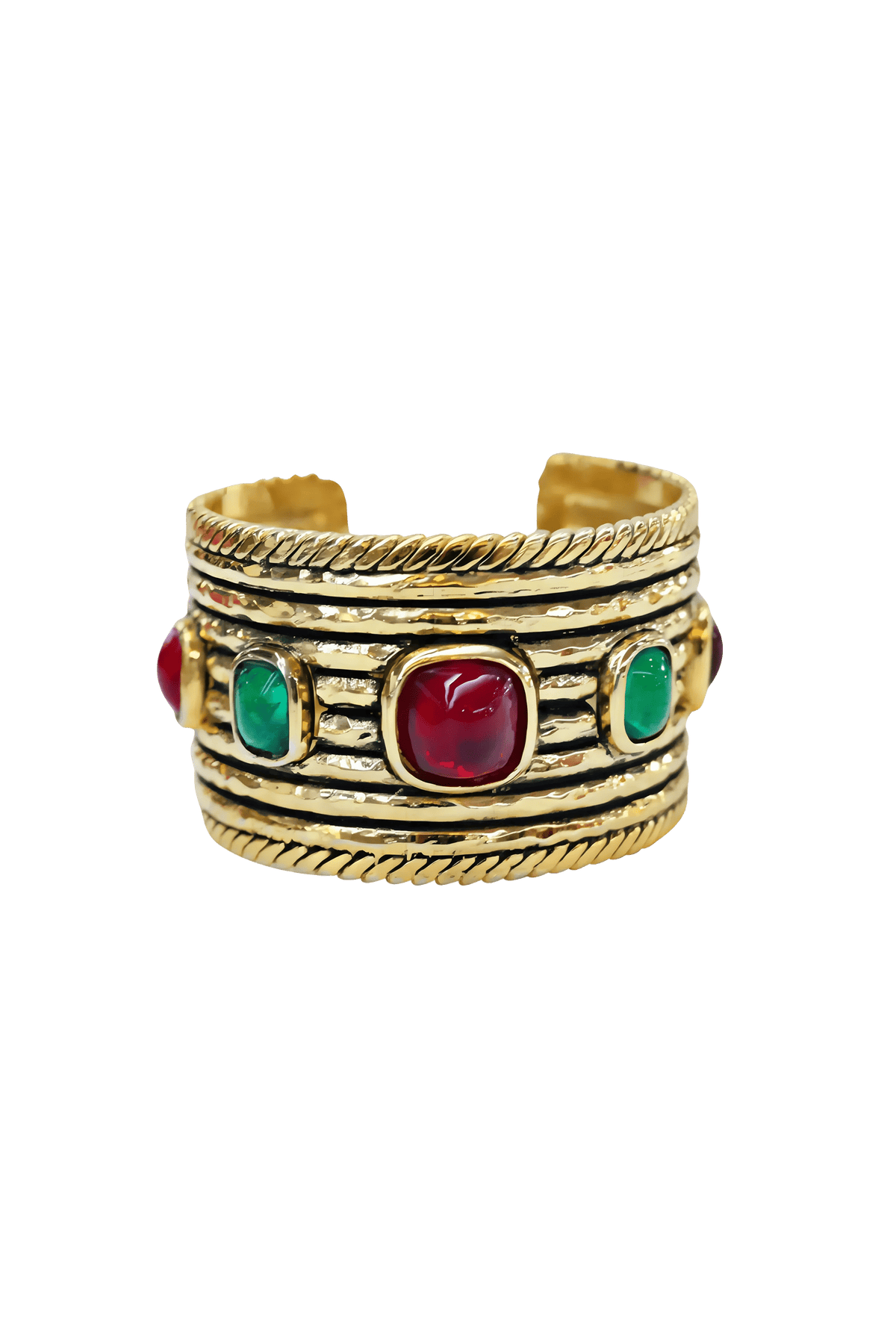 Chanel Vintage 1984 Gold Cuff w/Red &amp; Green Gripoix Stones