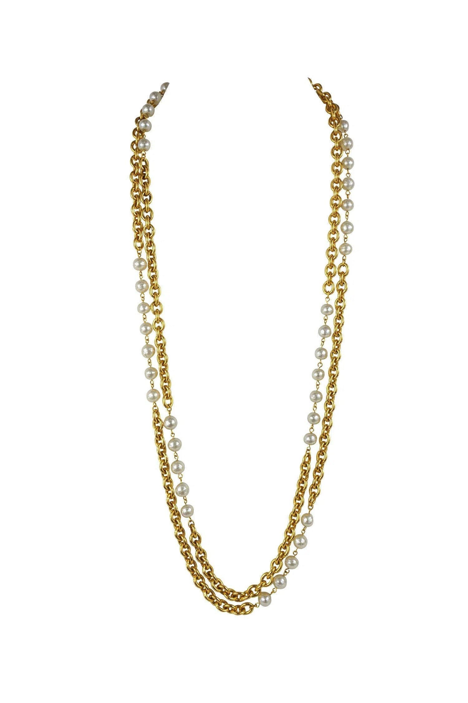 Chanel Vintage 2 Strand Pearl Chain Necklace 1990's
